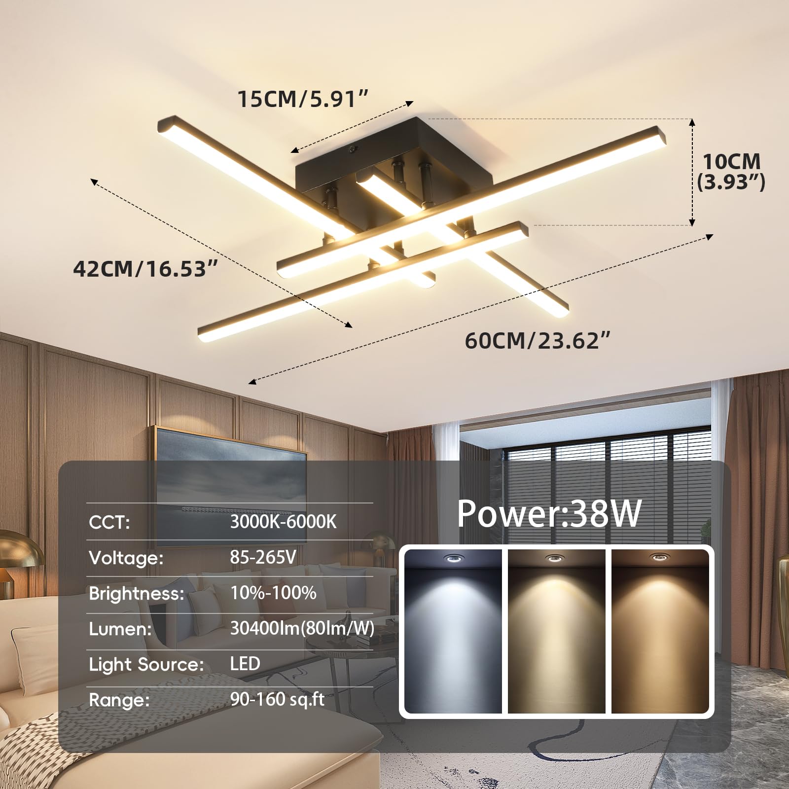 Caneoe Modern Ceiling Light Fixture Sputnik Dimmable Ceiling Light With Remote Control Black Flush Mount Chandelier Ceiling Lamp