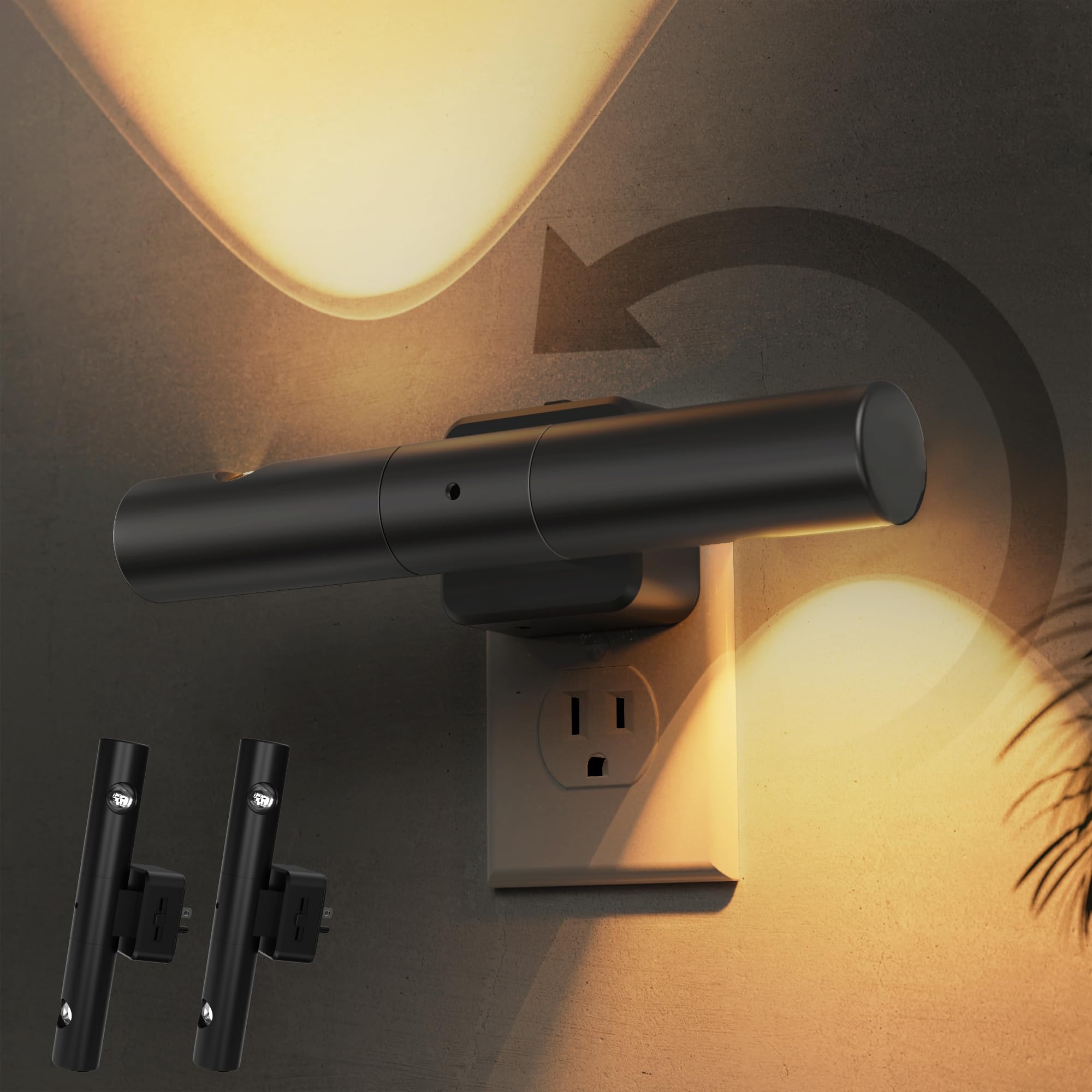 L LOHAS LED Night Light  Night Lights Plug into Wall  Auto Light Sensor 180 Rotating[2-Pack]  Brightness Adjustable 0-100Lm  Soft White 3000K  Modern Nightlights for Bathroom  Hallway