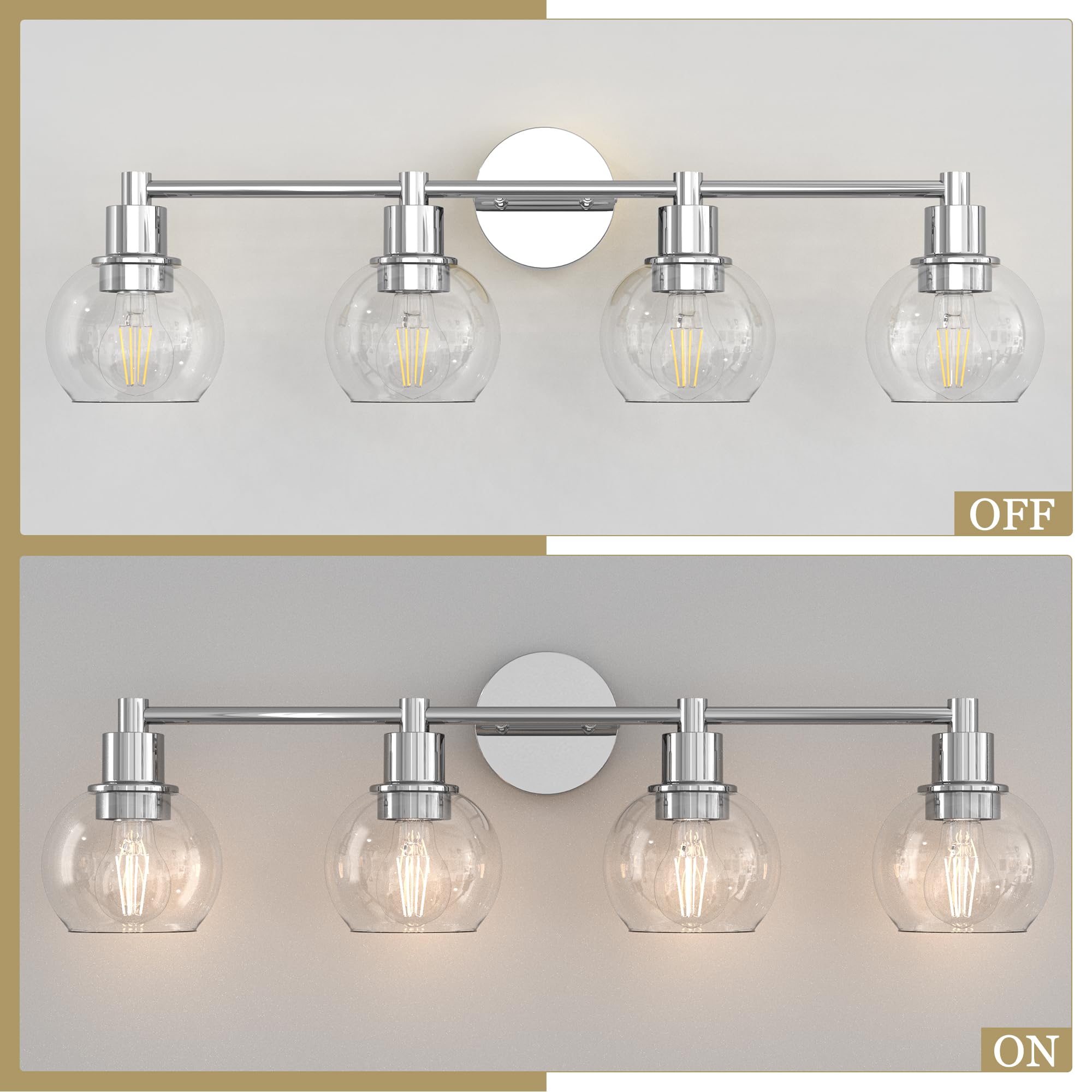 Espird 4-Light Bathroom Vanity Light Fixture, Polished Chrome Metal Wall Sconce, Model L02-4-GE, Industrial & Farmhouse Style