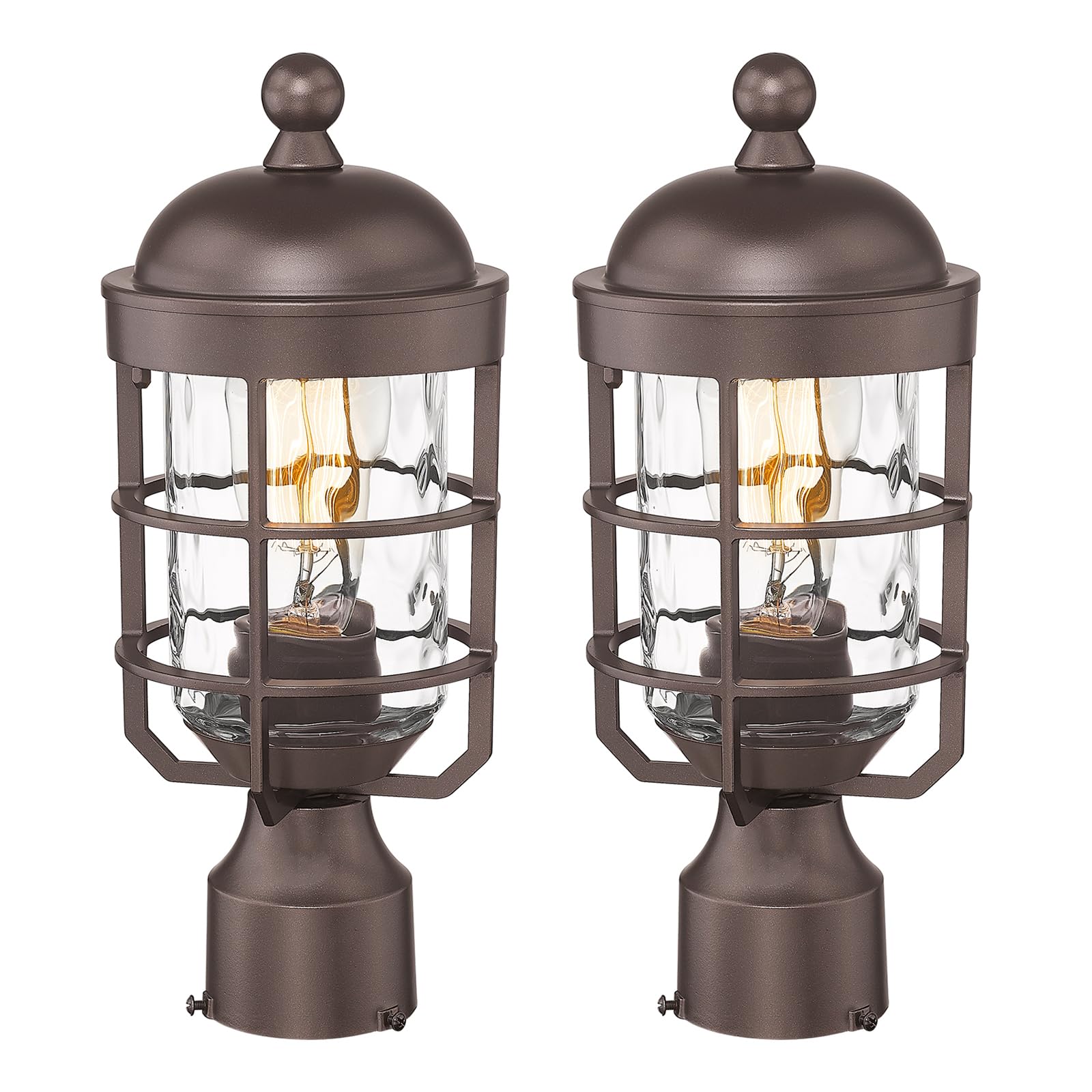 Starcurin Outdoor Post Lights Lamp Post Light Fixture with Water Ripple Glass Industrial Lantern Cage, Pillar Pole Lights Outdoo