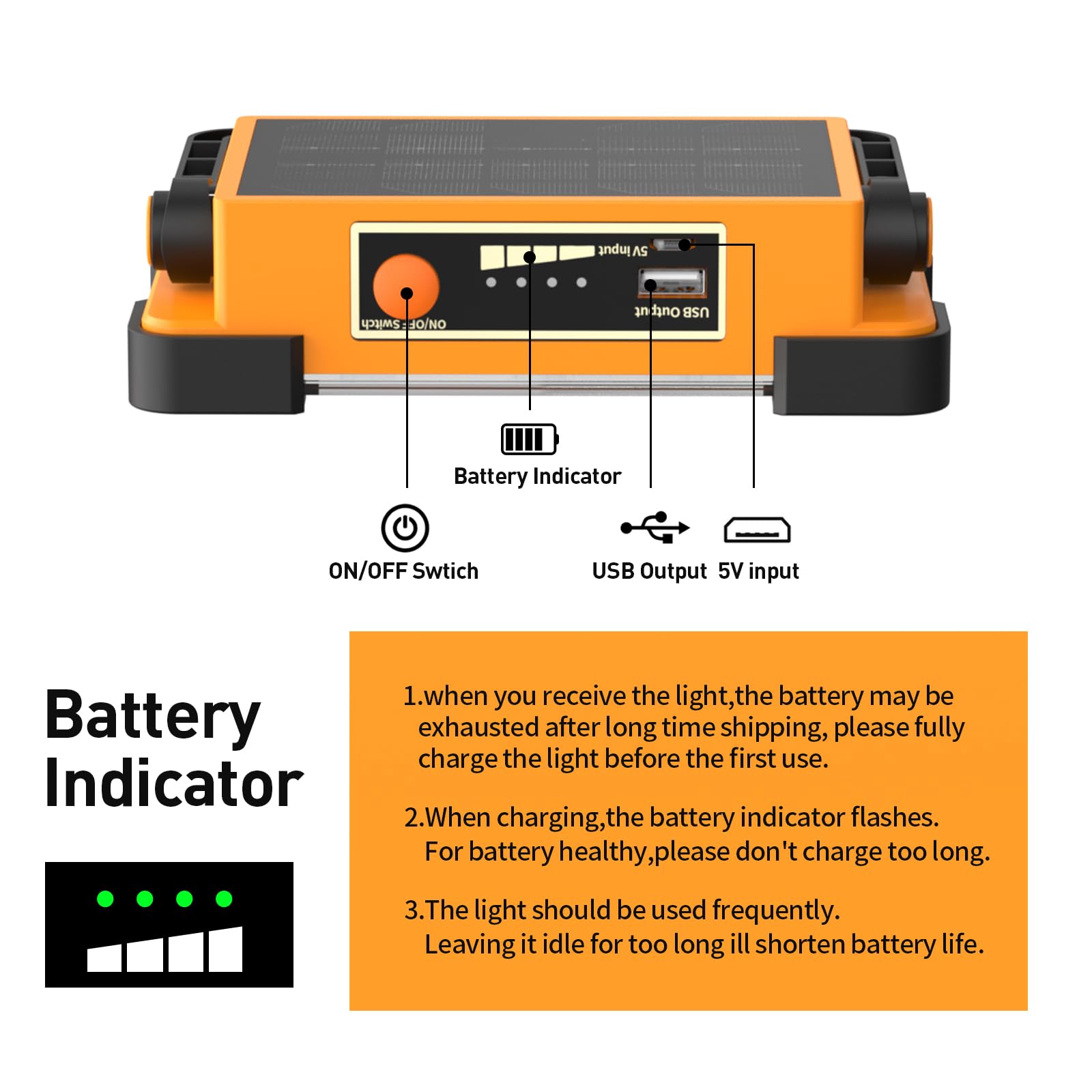DANCINGBOAR 120W Solar Rechargeable Work Light - 144 LED, 10000LM, IP66 Waterproof, Yellow, Model U8CUP, Portable Flood Light for Camping &