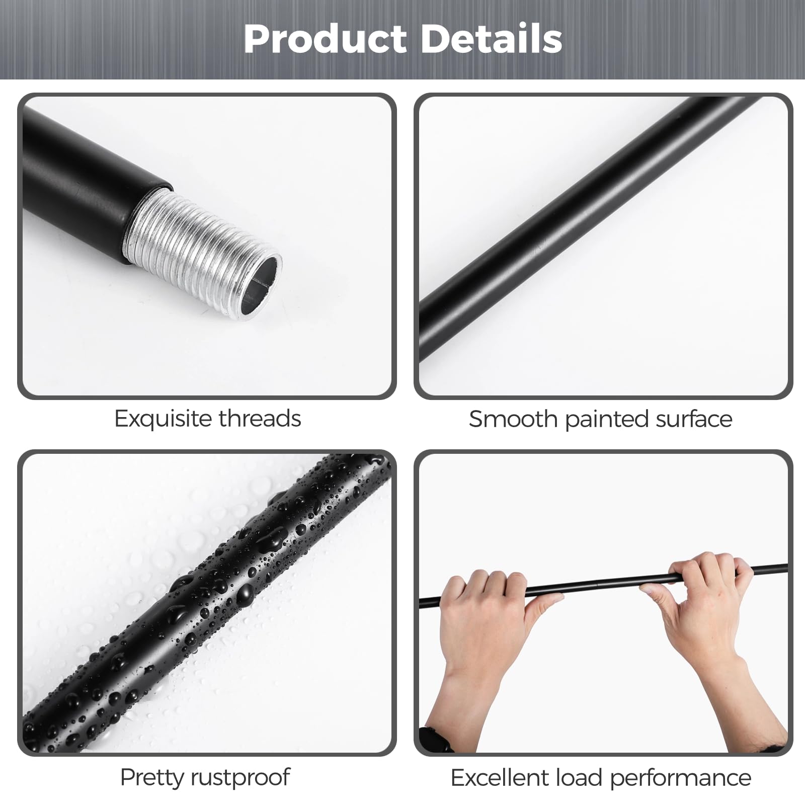 Lnrueg Threaded Extension Rods, 12-Inch Black, 10 PCS for Pendant Lights & Chandeliers
