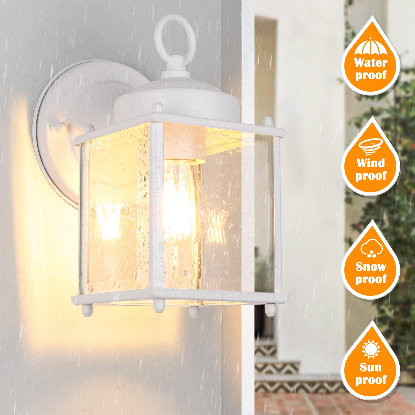 Matameye Outdoor Wall Lantern, Exterior White Waterproof Wall Sconce Lighting Fixtures, Front Door Wall Lights With Clear Bevele