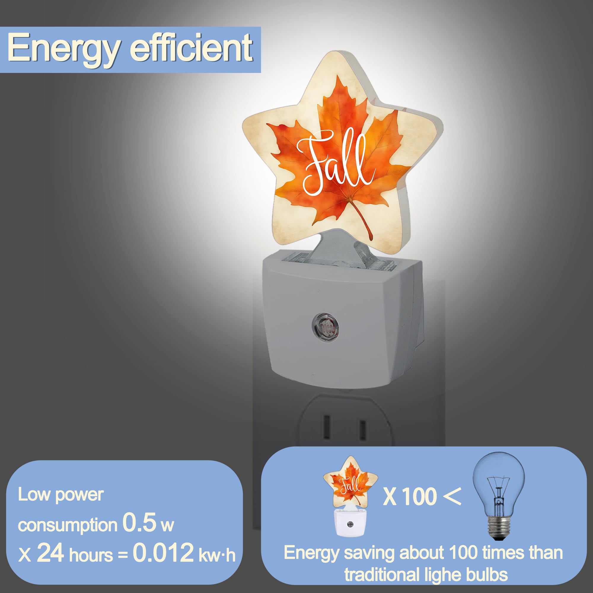 Night Light Fall Maple Leaf Plug Into Wall With Dusk To Dawn Light Sensors Thanksgiving Day Warm Star Nightlights For Bedroom Bathroom Hallway Kitchen Home Decor Desk Lamp