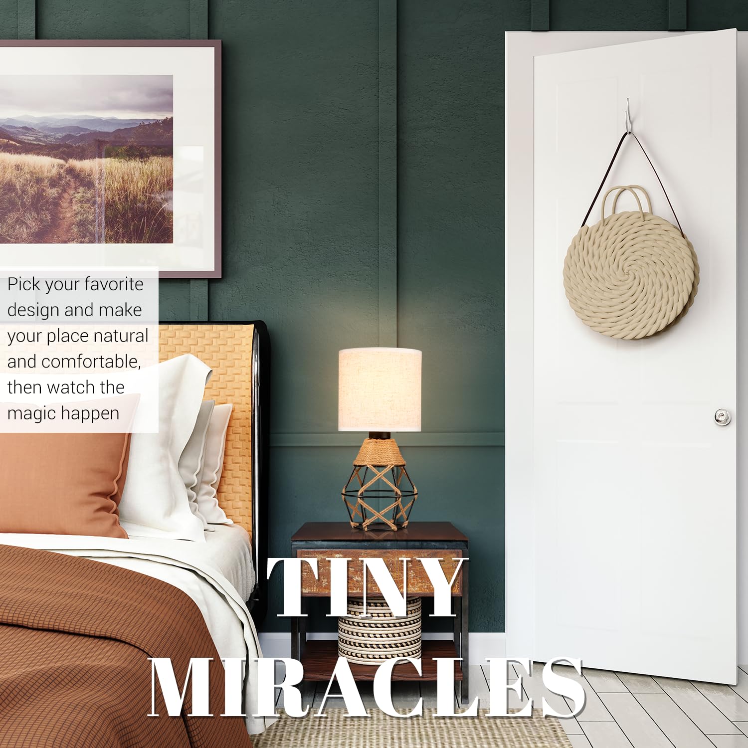 Hamilyeah Woven Table Lamps Set Of 2, Farmhouse Lamps For Nightstand With On/Off Switch, Bedside Lamps With Fabric Shade, Modern