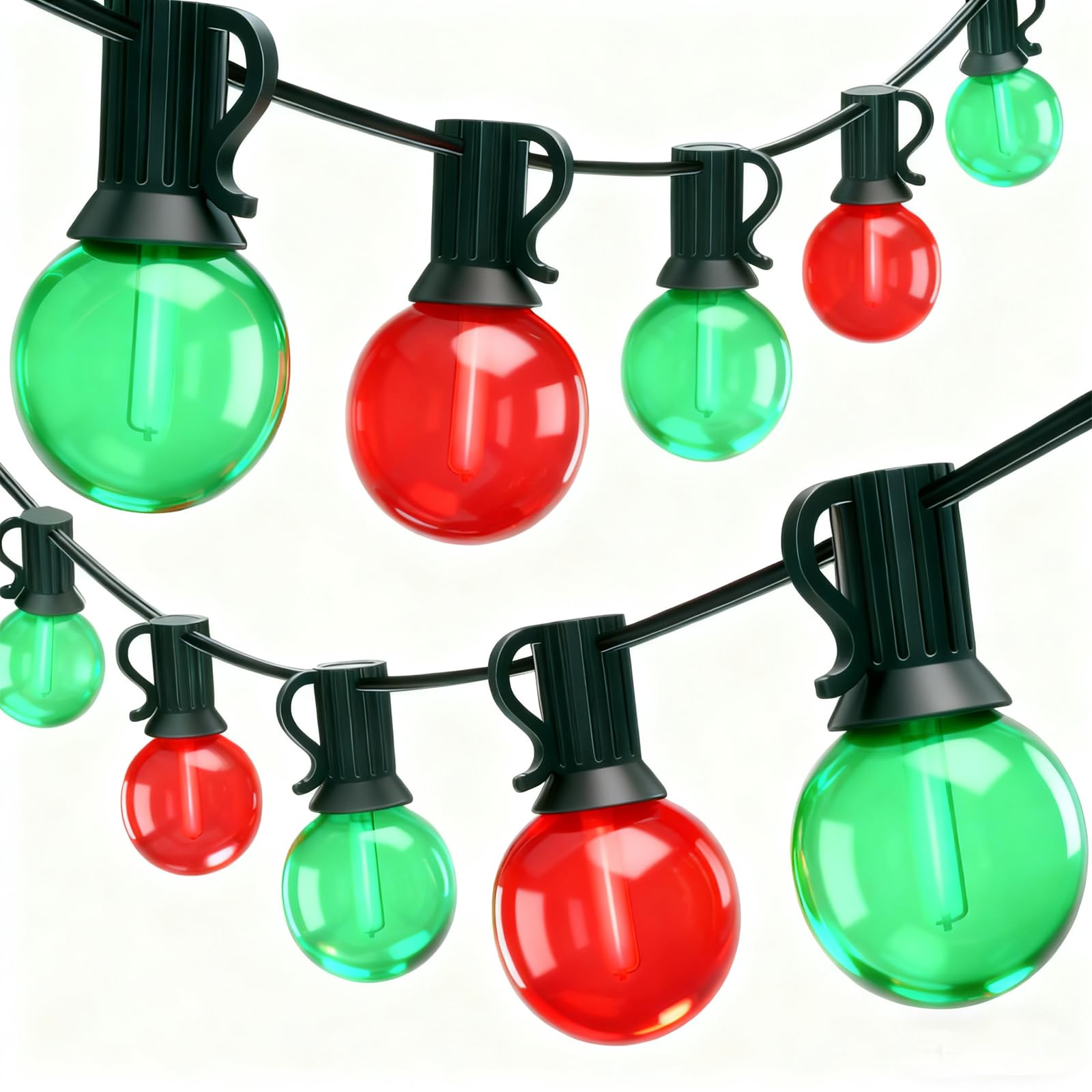 50Ft Red and Green Christmas Lights Outdoor  G40 Globe Patio String Lights with 27 LED Red and Green LED Bulbs(2 Spare)  Vintage Outdoor String Lights for Outside Camping RV Canopy Porch Xmas Decor