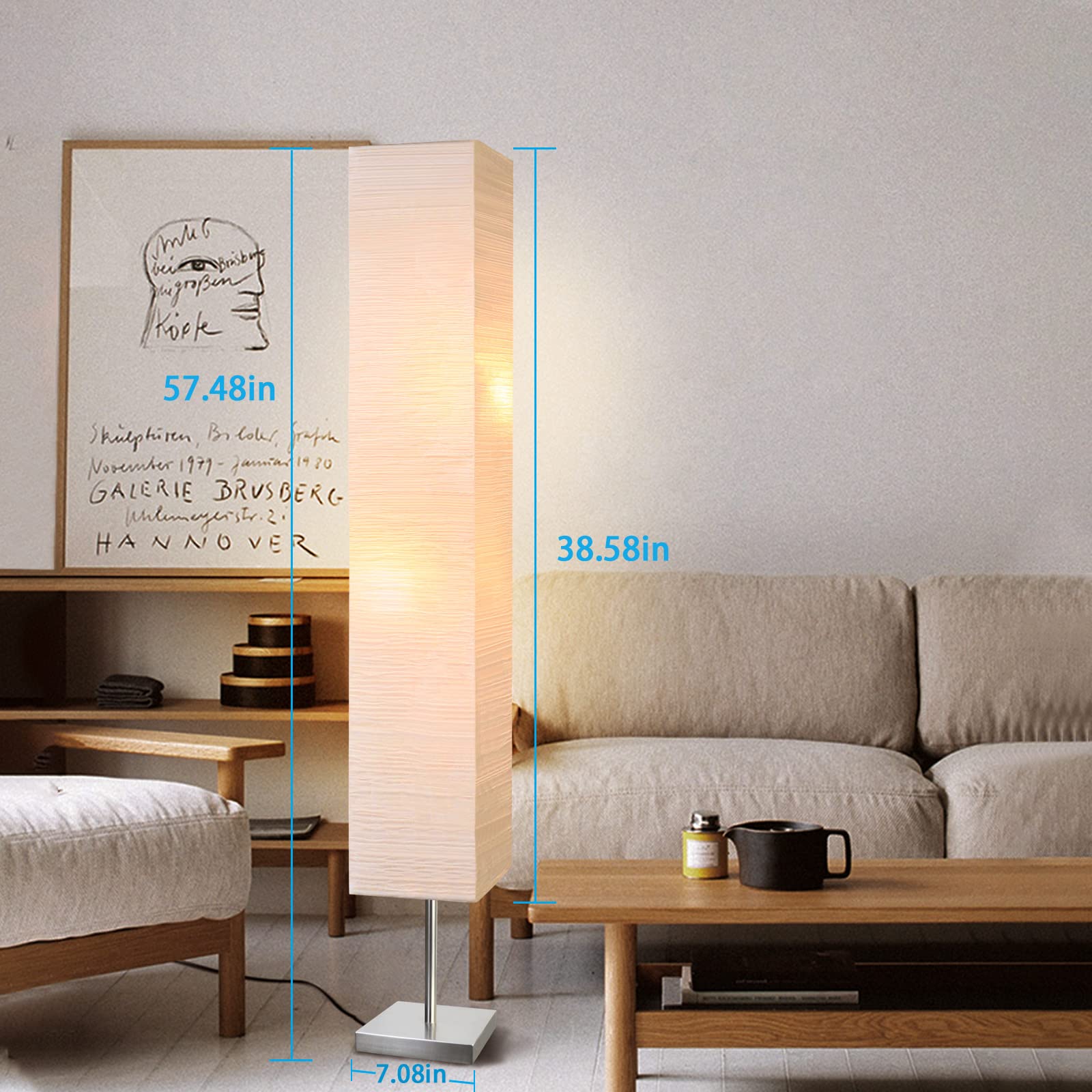 Jomshine Modern Floor Lamp, Dimmable 3 Levels, 55in  Tall, Off-White Minimalist Design for Office, Kids Room, Home Decor