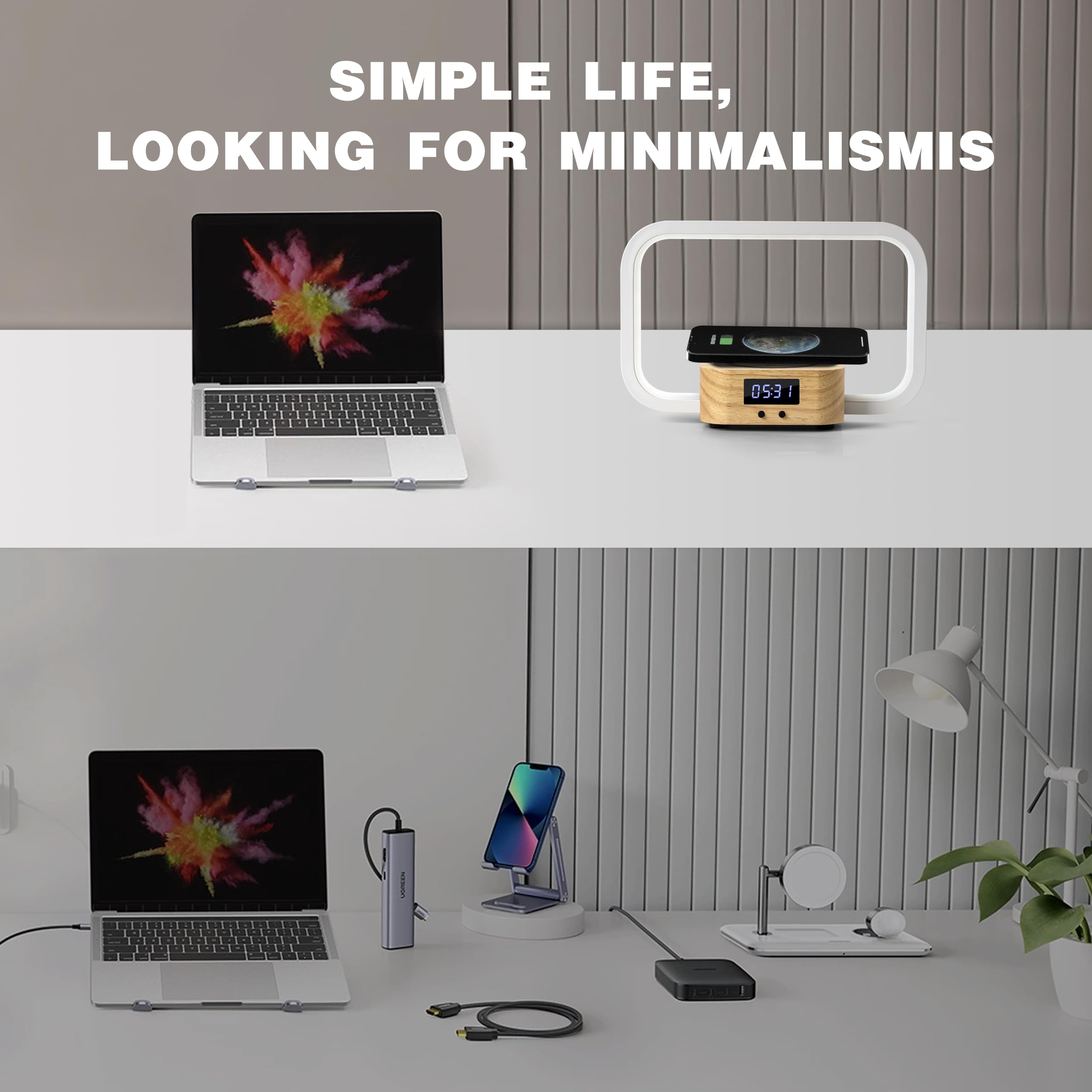 Aontess Table Lamp With Wireless Charger: Touch Bedside Lamp With Usb Port, Clock, Nightstand Desk Lamp With Dimmable For Bedroom, Living Room, Office, Reading…