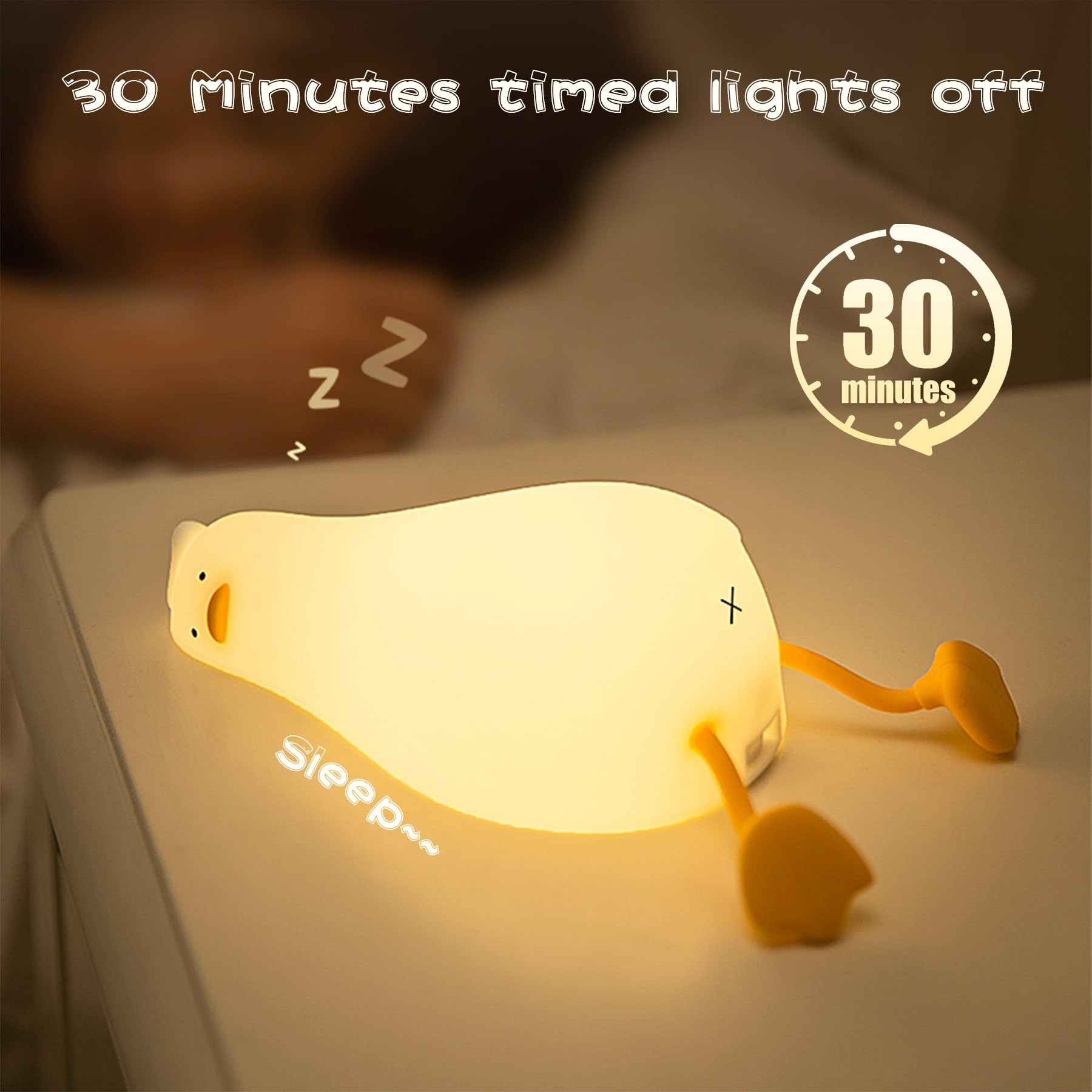 NesveCit Lay Flat Duck Night Light, Dimmable LED Silicone Lamp for Nursery, Rechargeable, Model k-1096