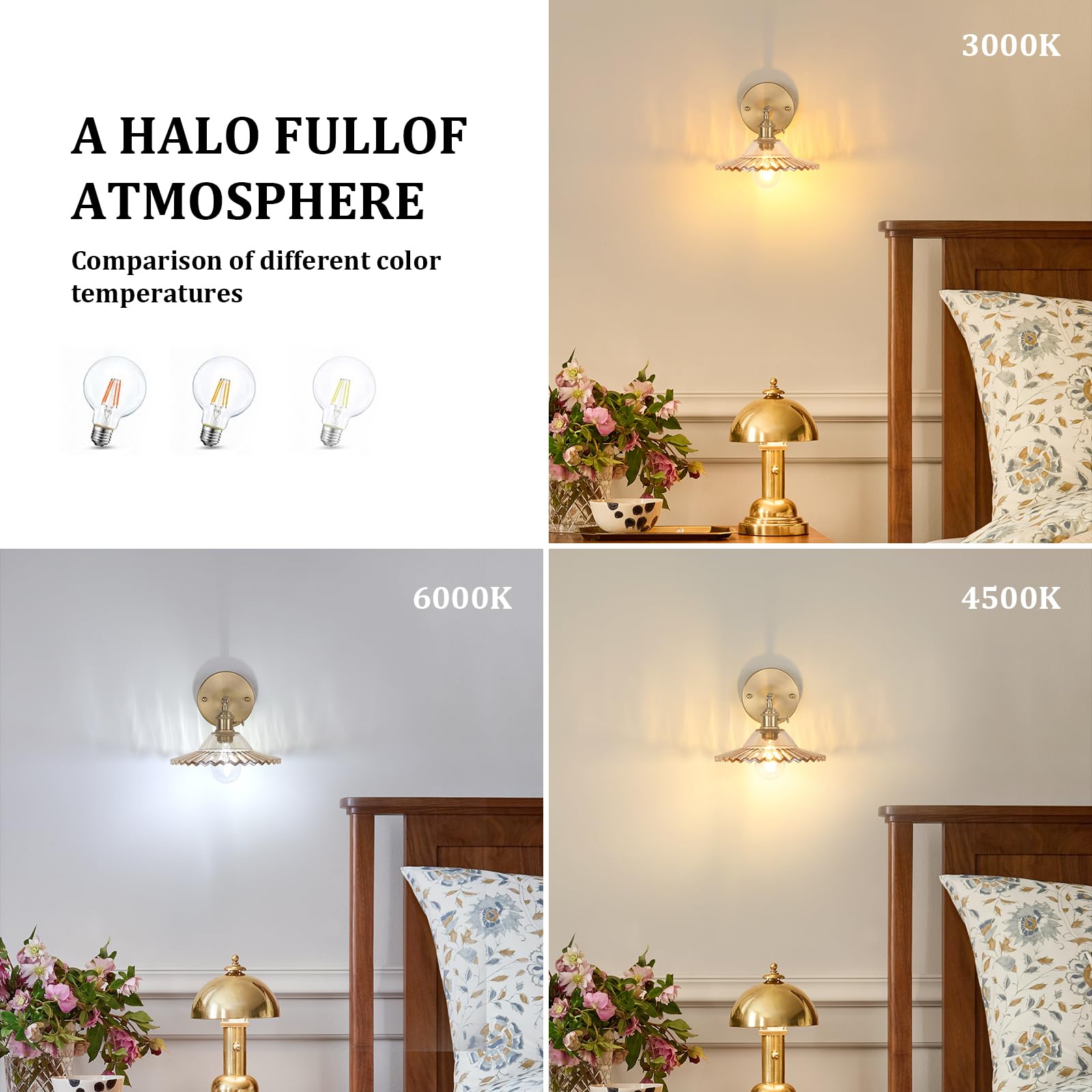 Shenmoyl Vintage Wall Sconce - Adjustable Brass Fixture with Amber Glass Lampshade, Short Size for Bedroom or Doorway