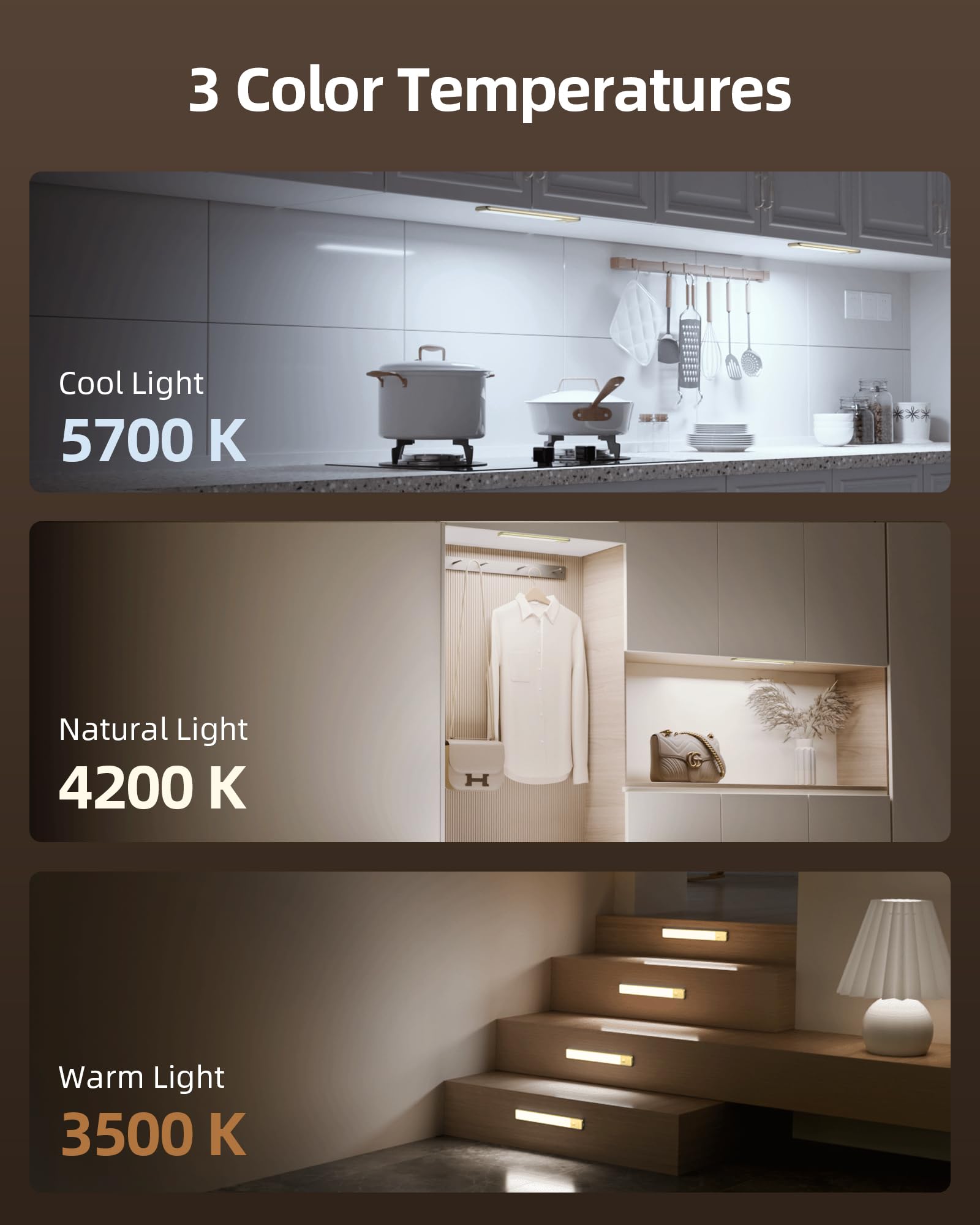 EZVALO 16.5in Under Cabinet Lighting, 145 LED, Dimmable, Rechargeable Motion Sensor, Golden, 2 Pack, Model LYB-42