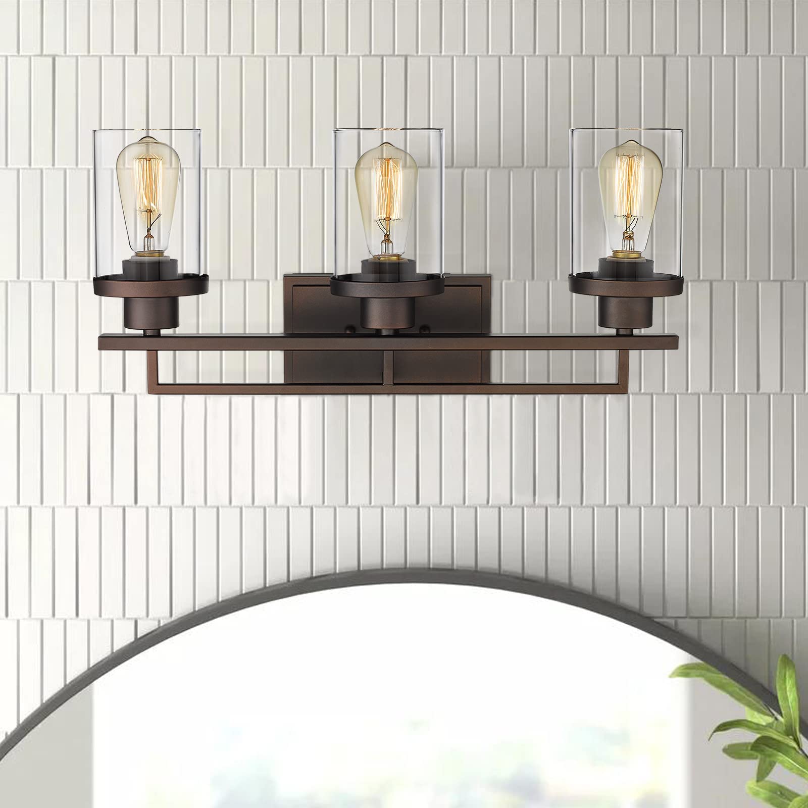 Emliviar 3-Light Vanity Light - Farmhouse Oil Rubbed Bronze Fixture with Clear Glass, Model YCE238B-3W ORB