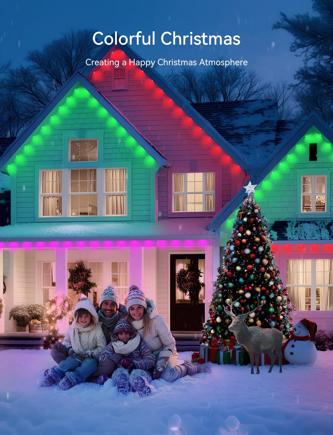 lemonlovely 200FT Outdoor LED Christmas Lights - Smart IP67 Waterproof Multicolor Eaves Lights with App/Remote Control, Model 2323