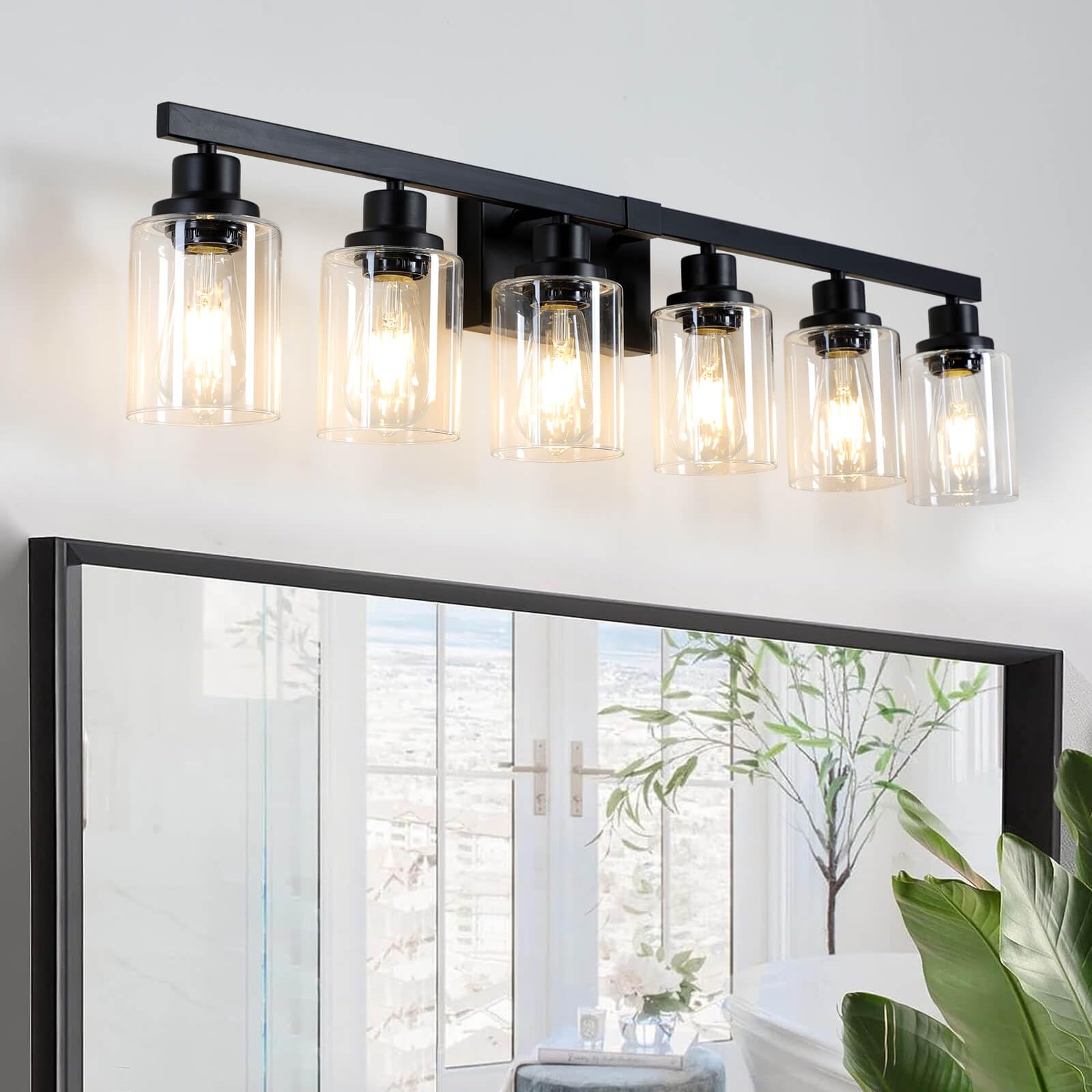 DIKAIDA 6-Light Black Metal Vanity Lights, Modern Bathroom Lighting Fixtures, Model BLBD-6