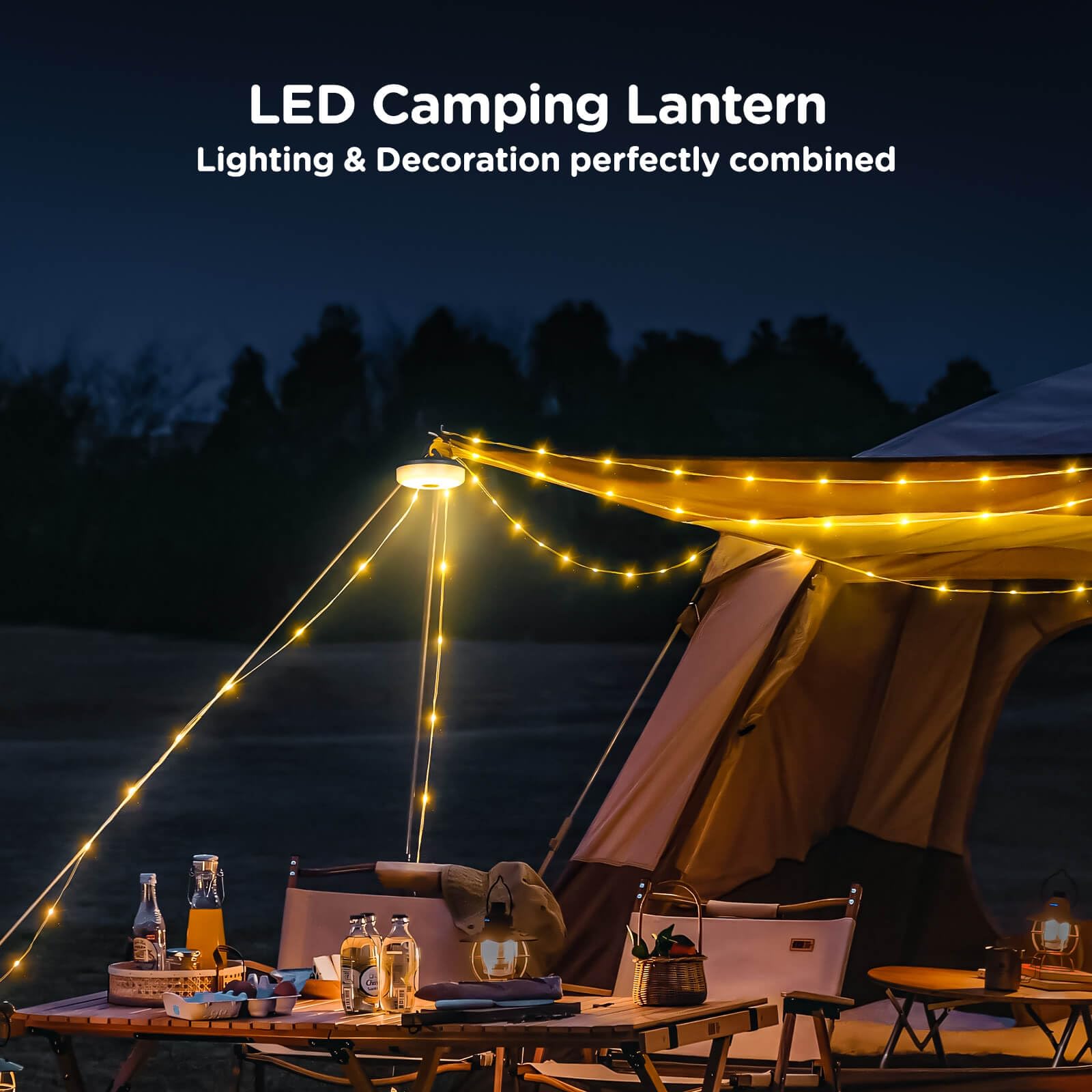 Ogery Camping String Lights, 2 In 1 Quick Storage 32.8Ft Rechargeable Tent Lights String With 8 Lighting Modes, Hanging Waterpro