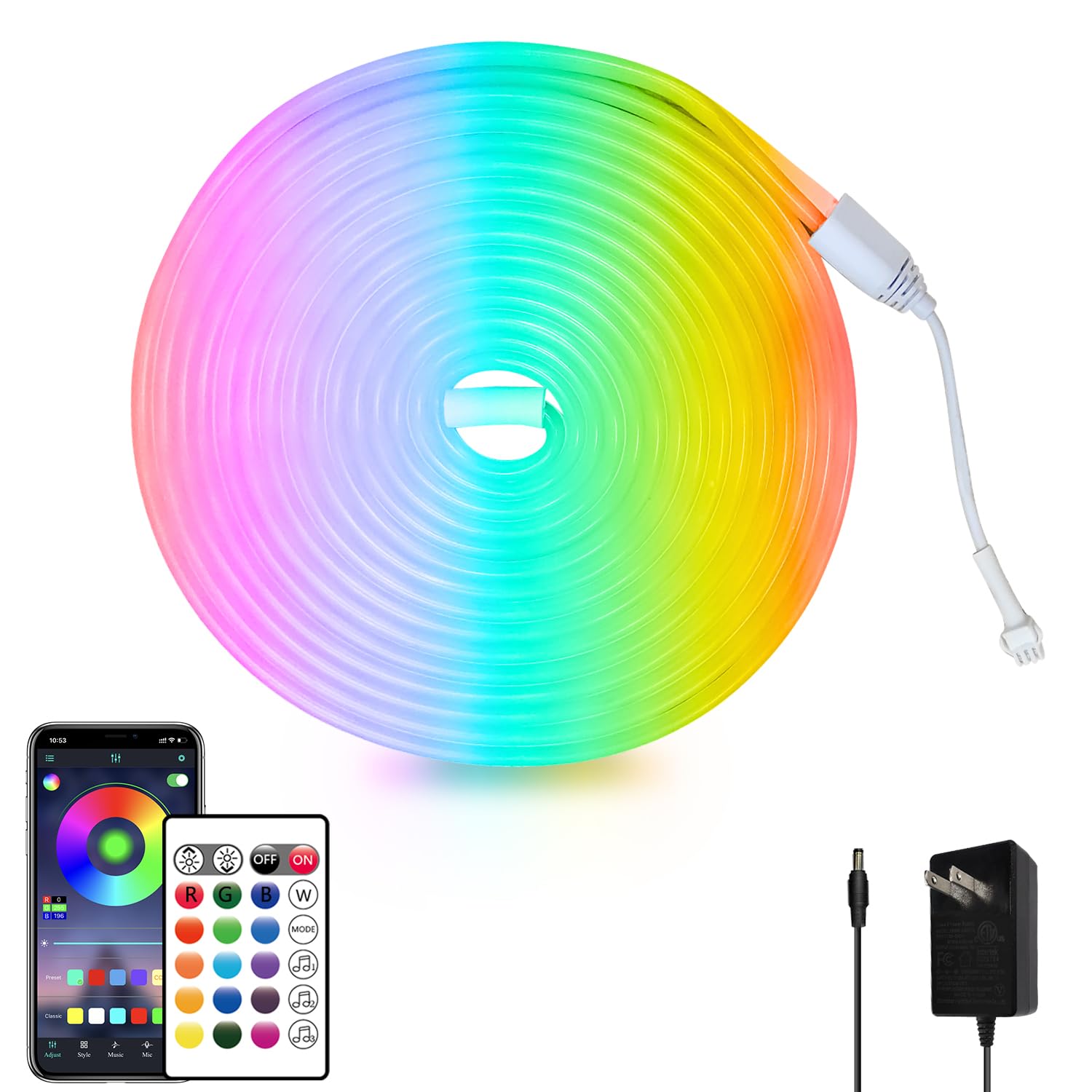 segrass 16.4FT Led Neon Rope Lights Control with App/Remote,Flexible Led Rope Lights,Multiple Modes,IP65 Outdoor RGB Neon Lights
