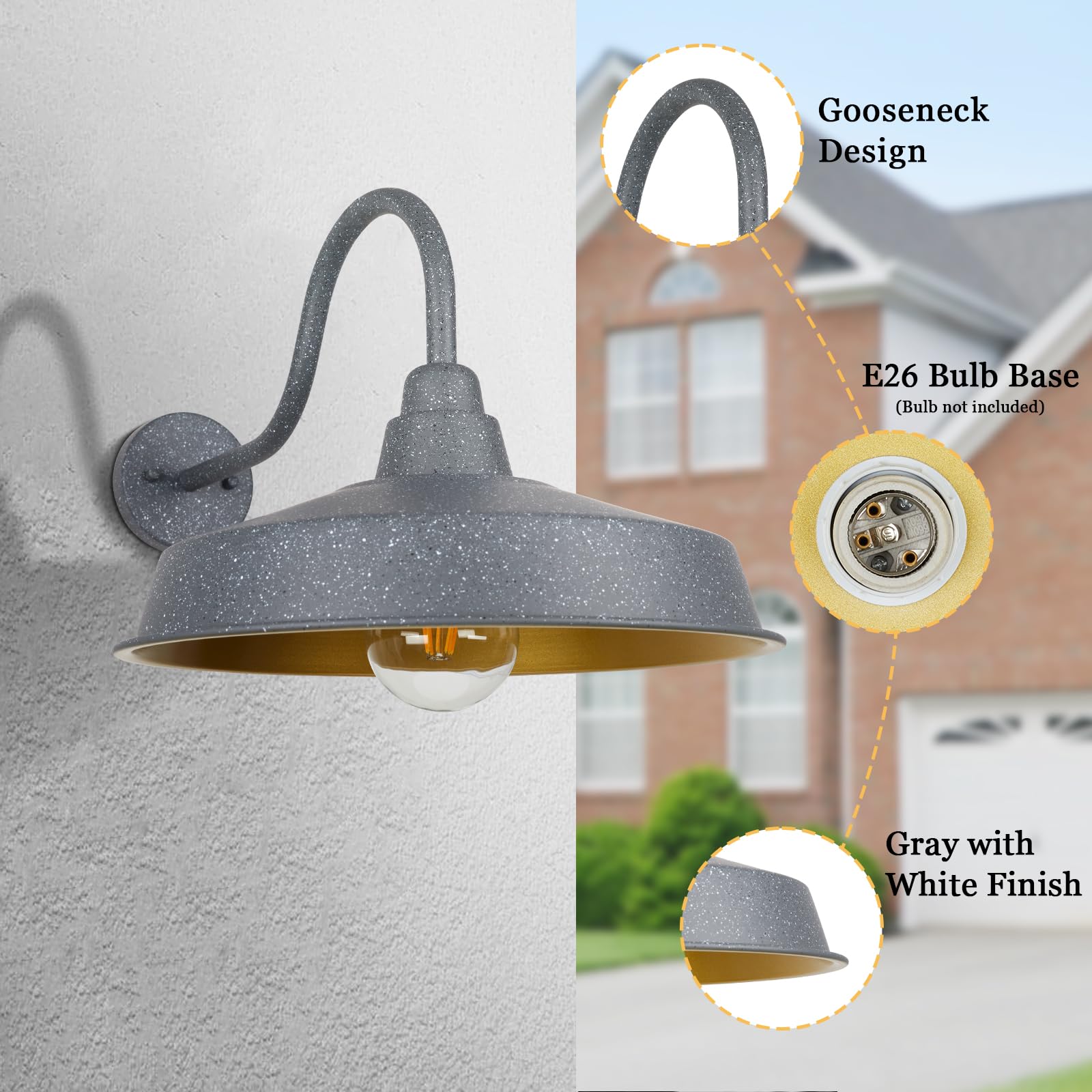 Diyel Gooseneck Barn Light - 16" Iron Outdoor Wall Sconce, Black, 3 Pack, Ideal for Porch, Garage, and Entryway