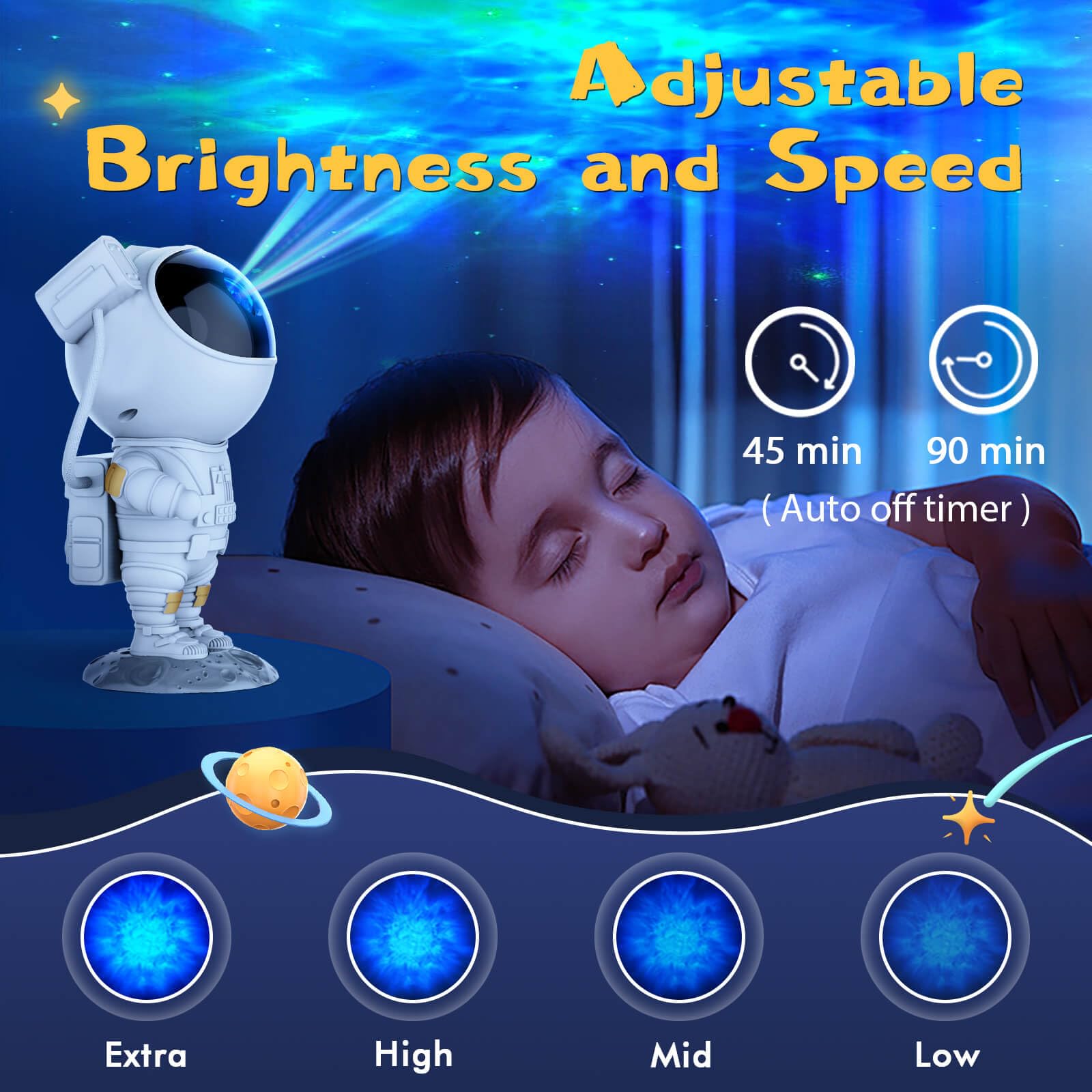 Lalolee Astronaut Galaxy Projector with Timer & Remote, ABS, Model TYD-YHY-001, Night Light for Kids Room Decor