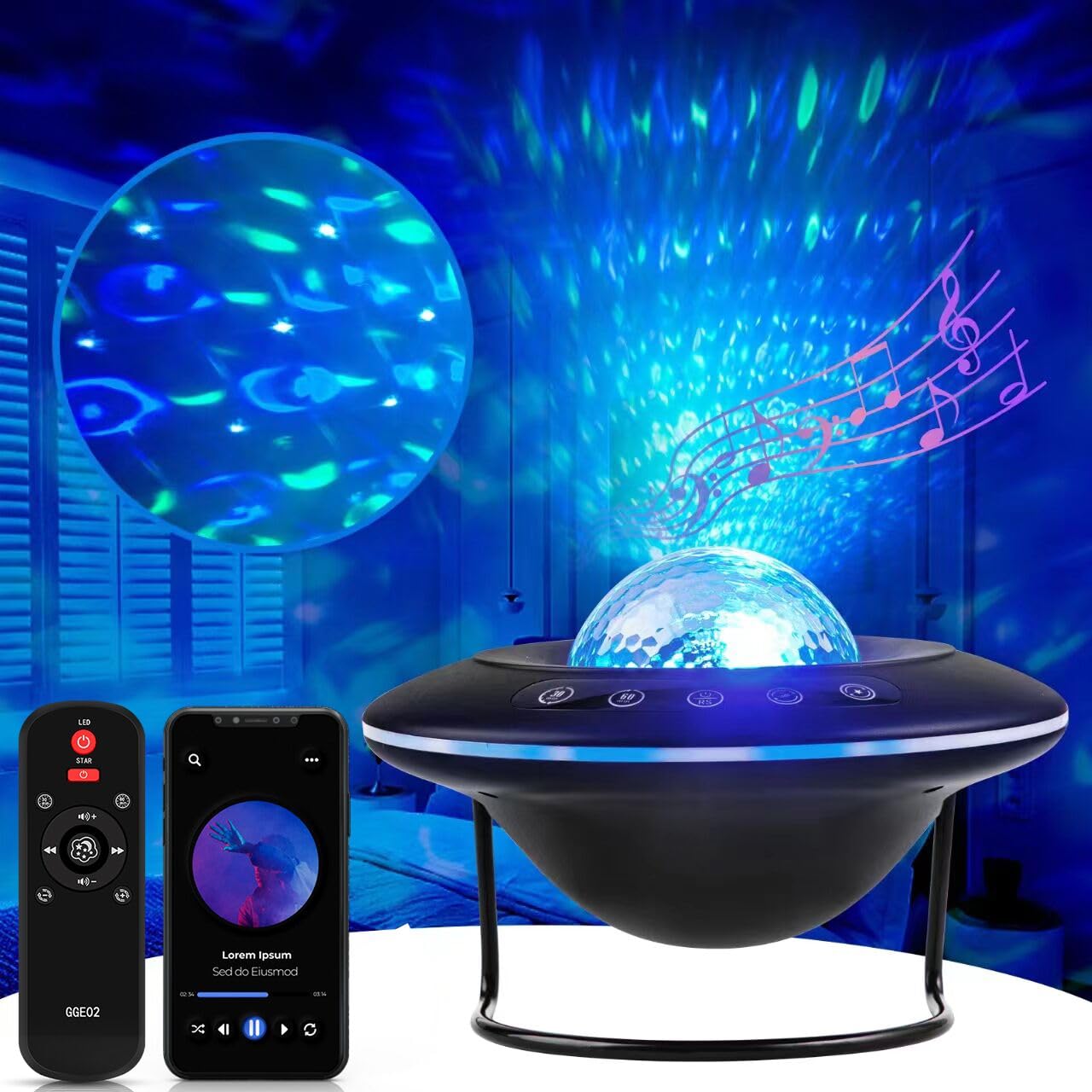 Looeoodoo Star Projector & Bluetooth Speaker - Galaxy Night Light With Timer & Remote Control