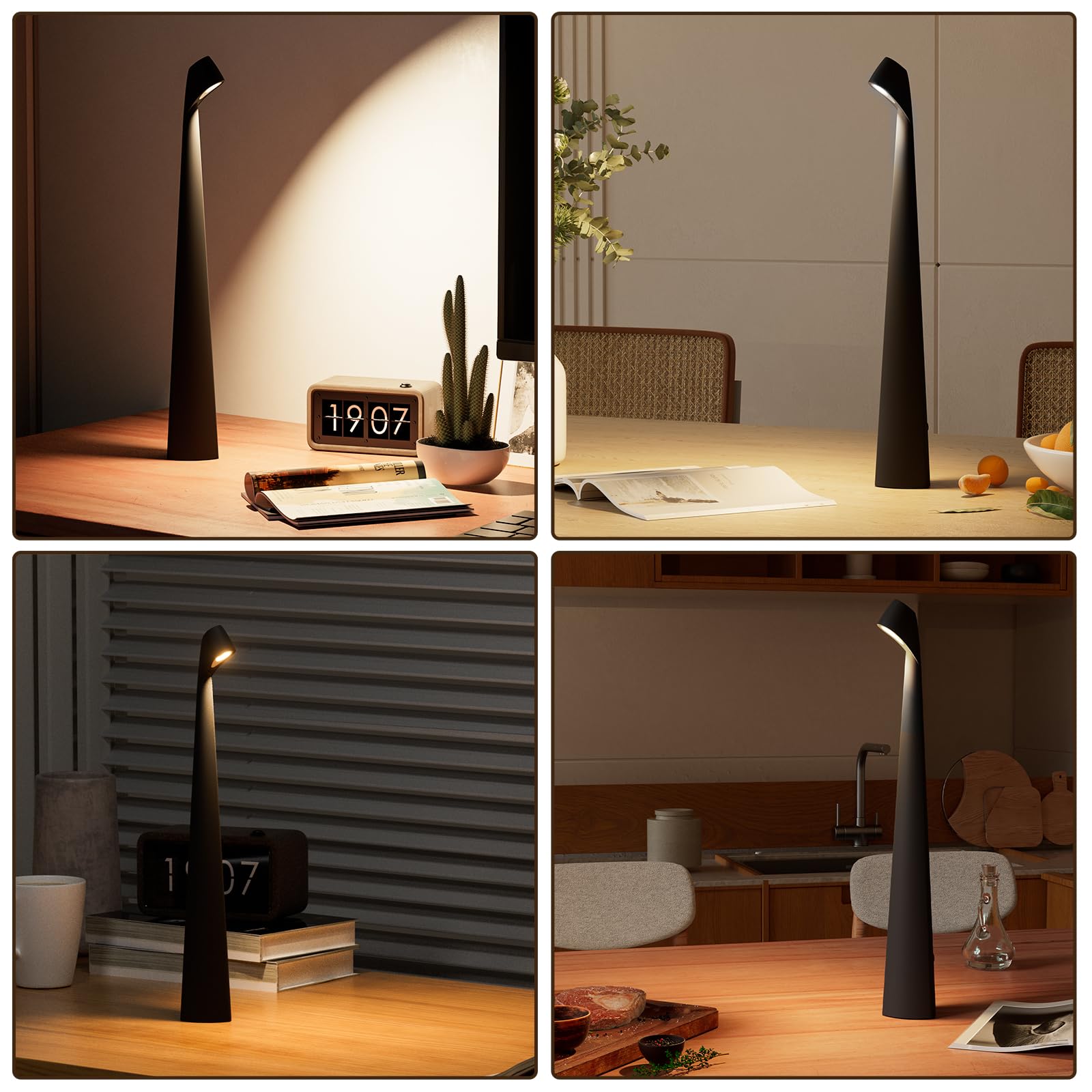 HAPYGI Portable Cordless LED Desk Lamp, Rechargeable, 3-Level Brightness, Aluminum, Orange, Model YD lamp-white/black