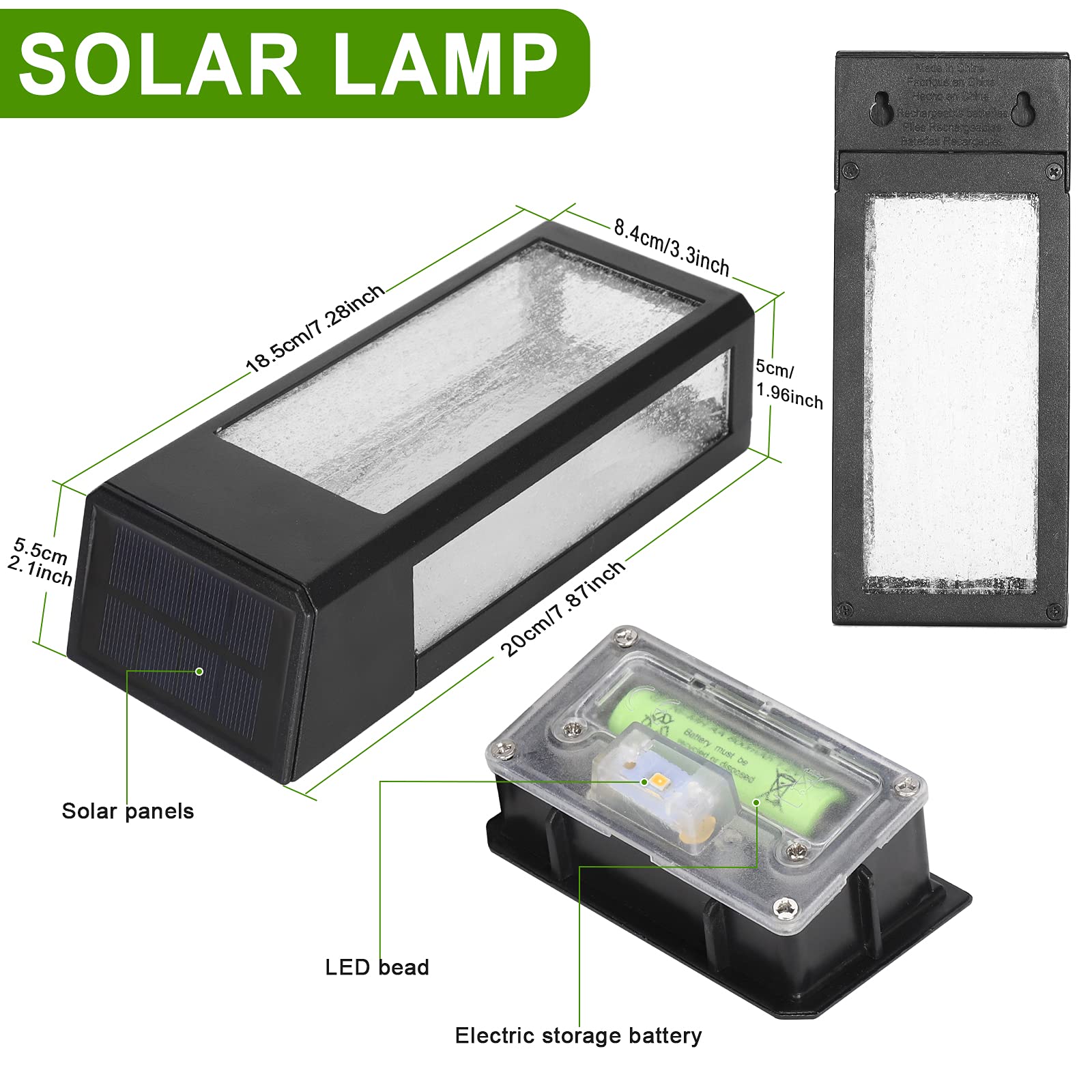 GOODFOEVER Solar Fence Lights 4 Pack, Waterproof Aluminum & Glass Wall Light, Black, for Outdoor Yard, Porch, Garage