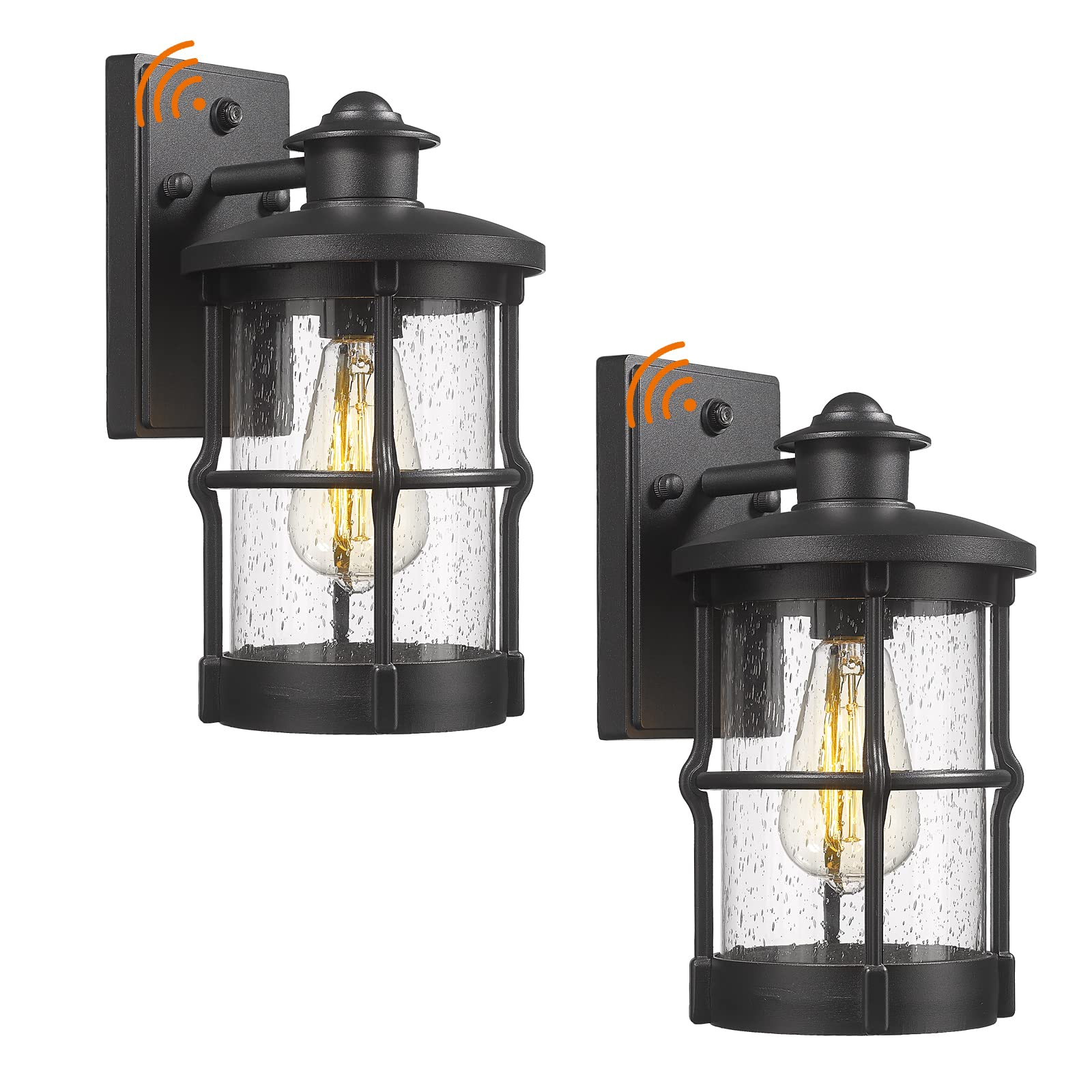 Rosient Outdoor Wall Sconces  Dusk To Dawn Outdoor Wall Lights  Exterior Wall Mount Lighting  Wall Light Fixture In Black Finish With Seeded Glass  2 Pack  Ddltm-W-2Pack