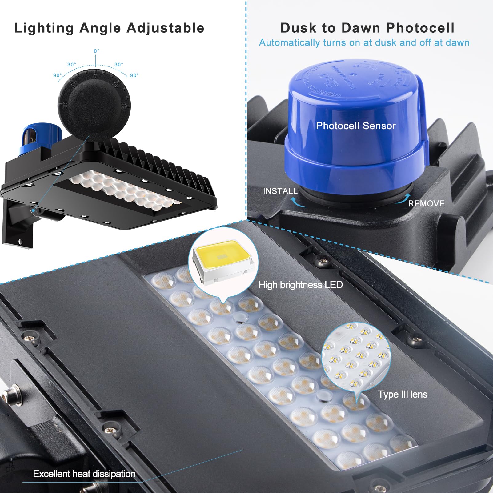 Lightdot 240W(240X1W Led) Parking Lot Lighting 36000Lm 5000K Parking Lot Lights With Dusk To Dawn Photocell  Ip65 Arm Mount Outdoor Led Street Lighting-4Pack (Coverage: 66~88Ft At Height:30~40Ft)