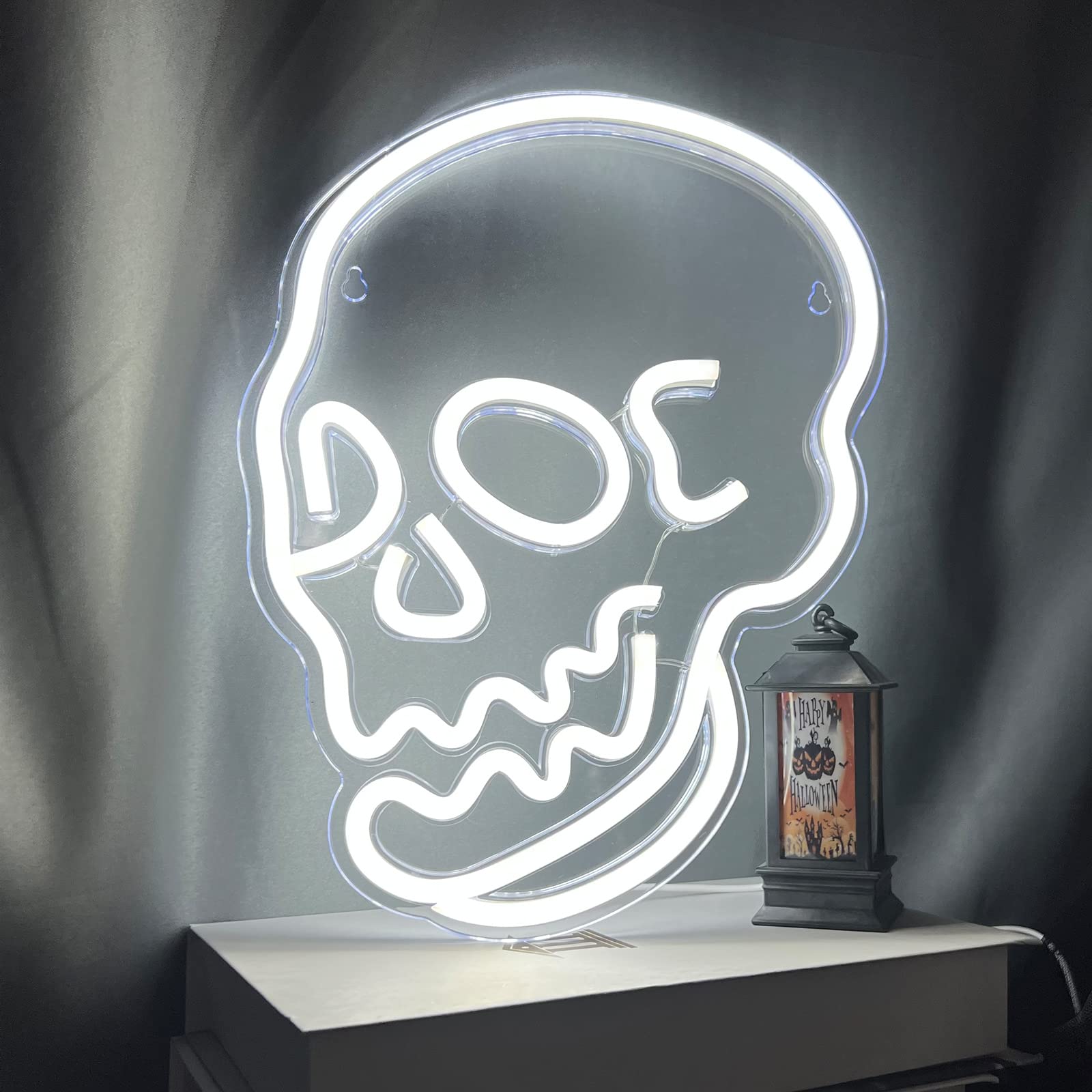BerniceKelly Halloween Skull Neon Sign, White LED Acrylic Wall Light, Model ZXJ-96