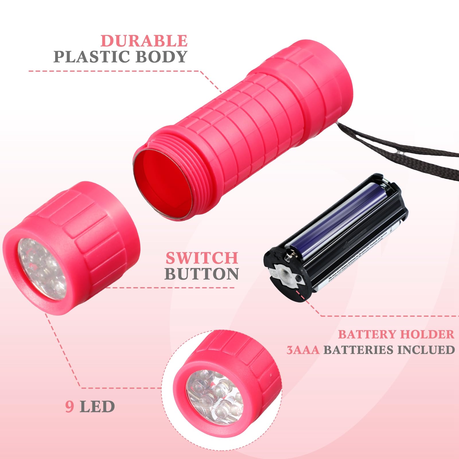 Rossesay 36 Pcs Small Mini Flashlights 9 Led Flashlight Assorted Colors With Lanyard Small Handheld Flashlights Bulk 3Aaa Batter