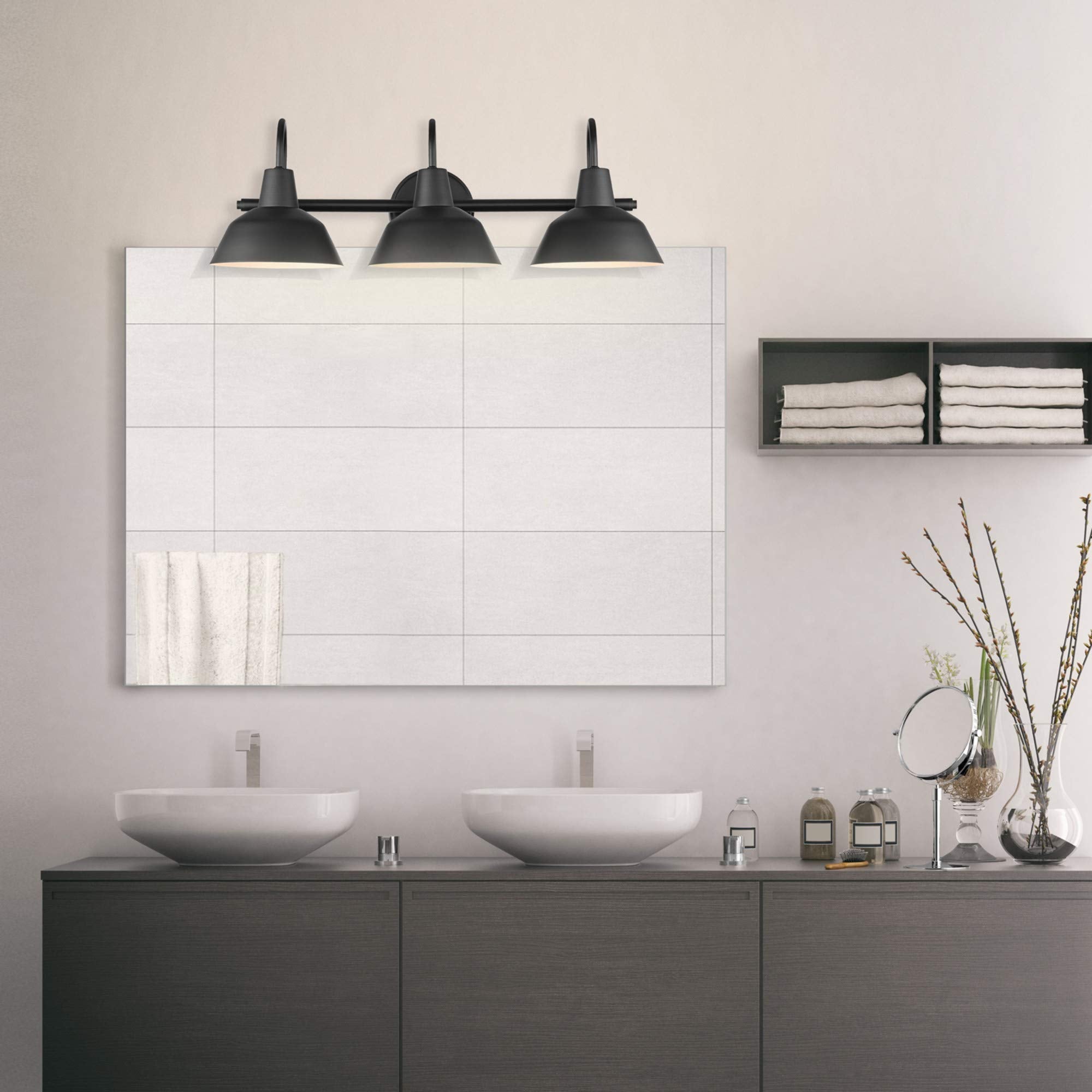 Globe Electric 51710 Bathroom Accessory Set, 5-Piece, Matte Black, Metal, Includes Vanity Light, Towel Bar, Towel Ring, Robe Hook, Toilet Paper Holder