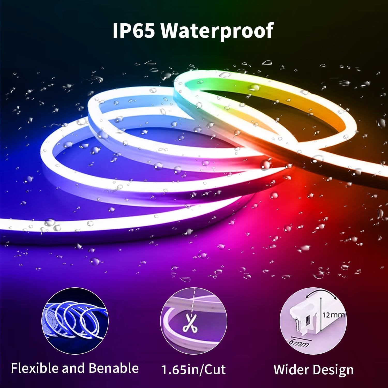 iNextStation RGB Neon LED Strip Lights, 32.8FT, 24V Waterproof, Music Sync, App & Remote Control