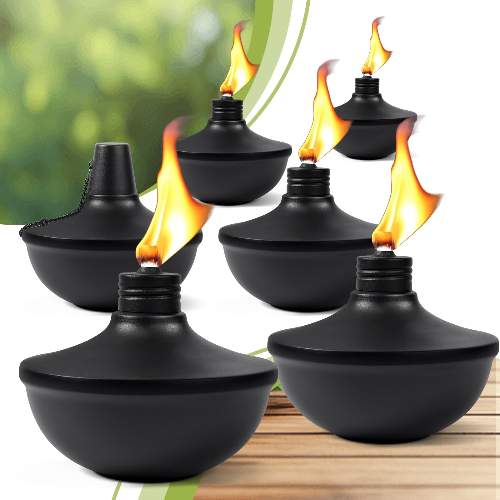 Fan-Torches 6-Pack Citronella Tabletop Torches - Refillable, Metal, Ideal For Patio & Garden