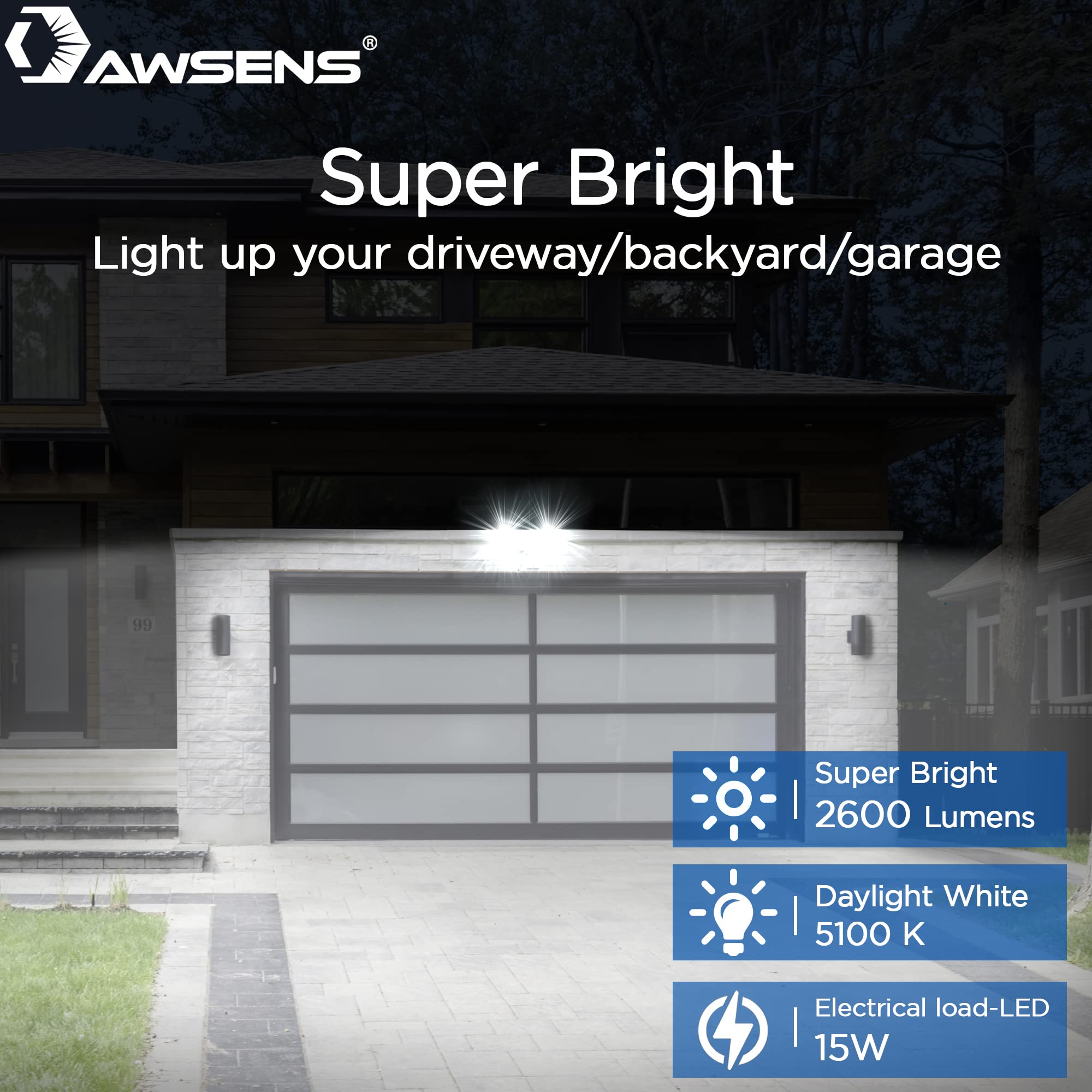 Awsens 30W Led Motion Sensor Security Light, 270° Coverage, 2600 Lm, Bronze Flood Light