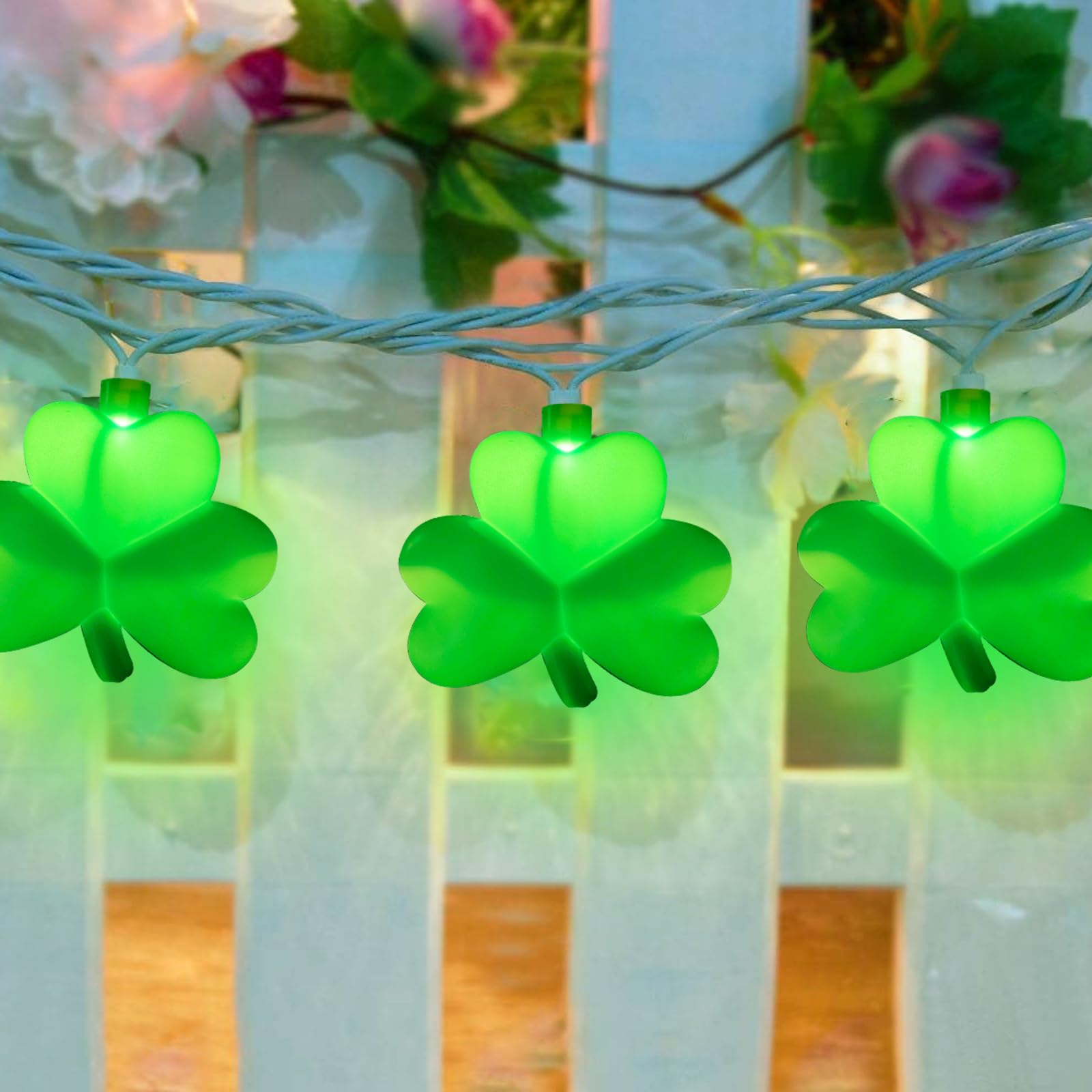 St Patrick'S Day Shamrock Lights Plug In, 8.5Ft Outdoor Shamrock St Patrick'S Day Decorations Lights Waterproof With 10 Led Gree