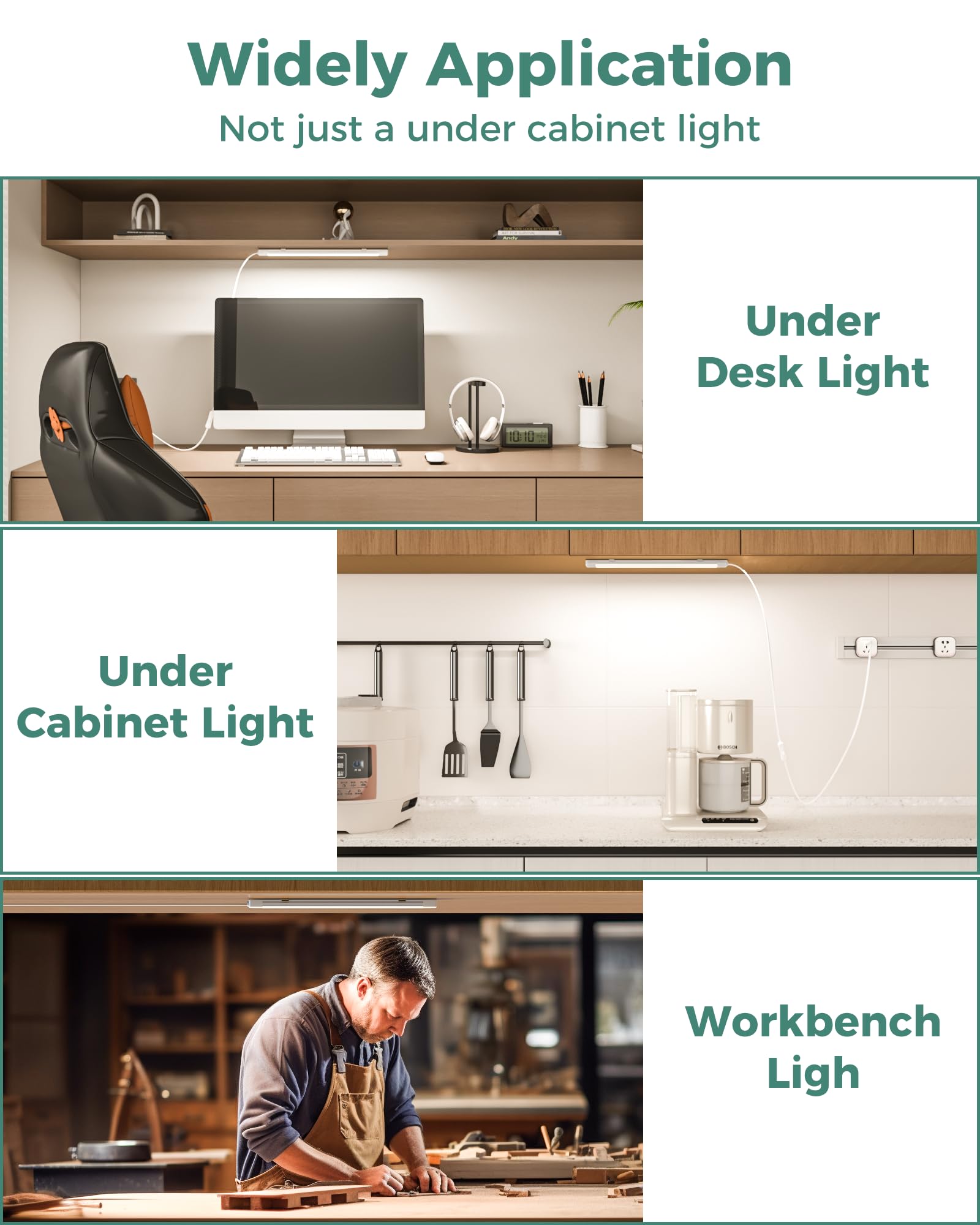 Asoko 16 Inch Under Cabinet Lights,Plug And Play Under Counter Lighting,4500K Daylight White With 700Lm Bright,Etl Light Bar Wit