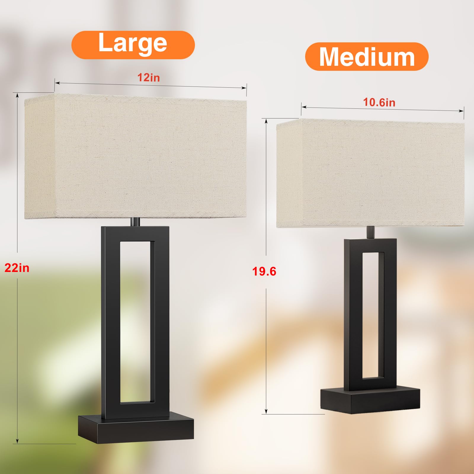 22'' Tall Living Room Lamps For Night Stands - Touch Bedside Lamp With Usb C+A, 3 Way Dimmable Bedroom Lamps For End Tables Set