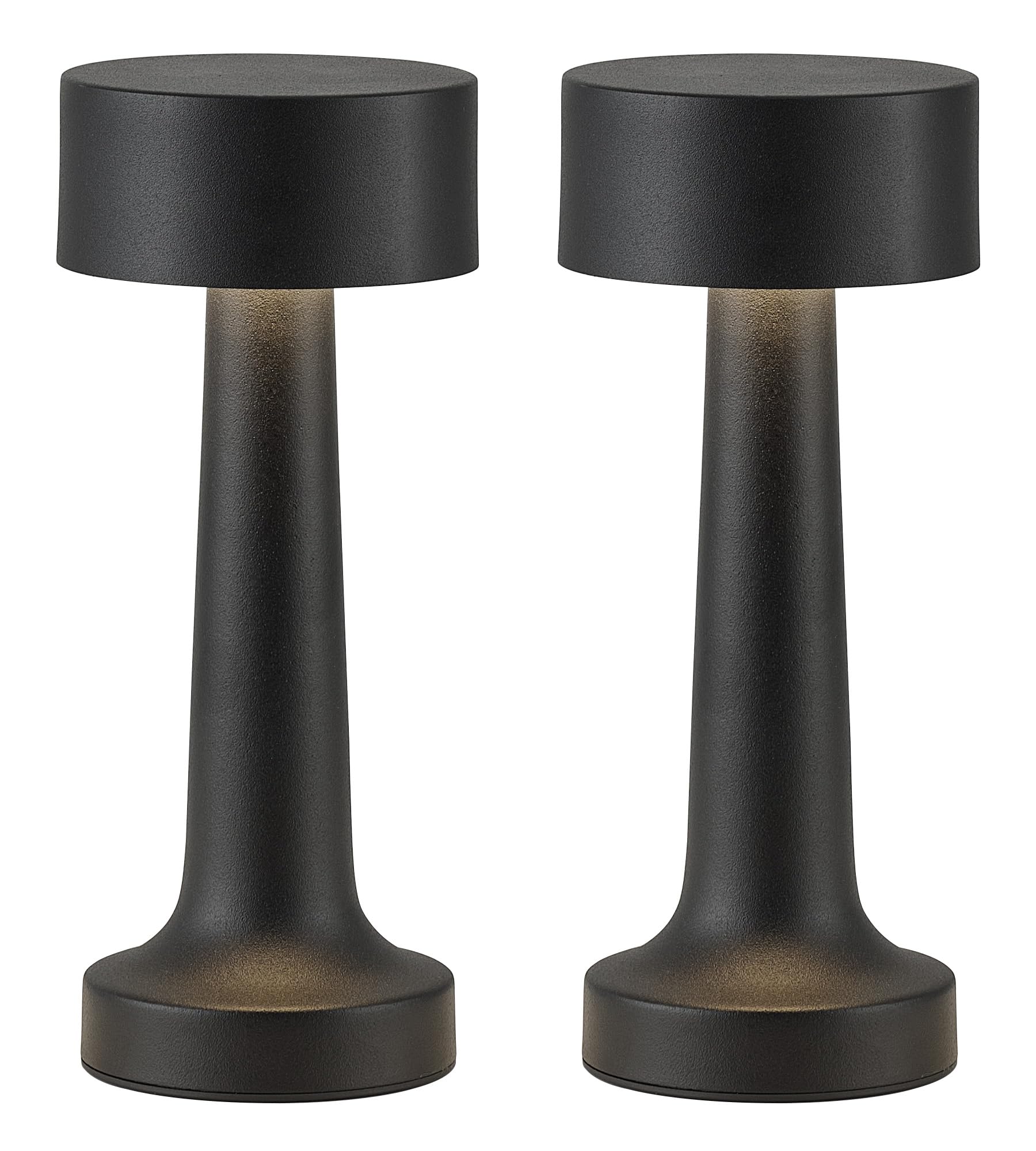 PUSU Cordless LED Black Small Table Lamps Set of 2, Portable Rechargeable 4000mAh Battery Operated Desk Lamp, 3 Color Stepless D