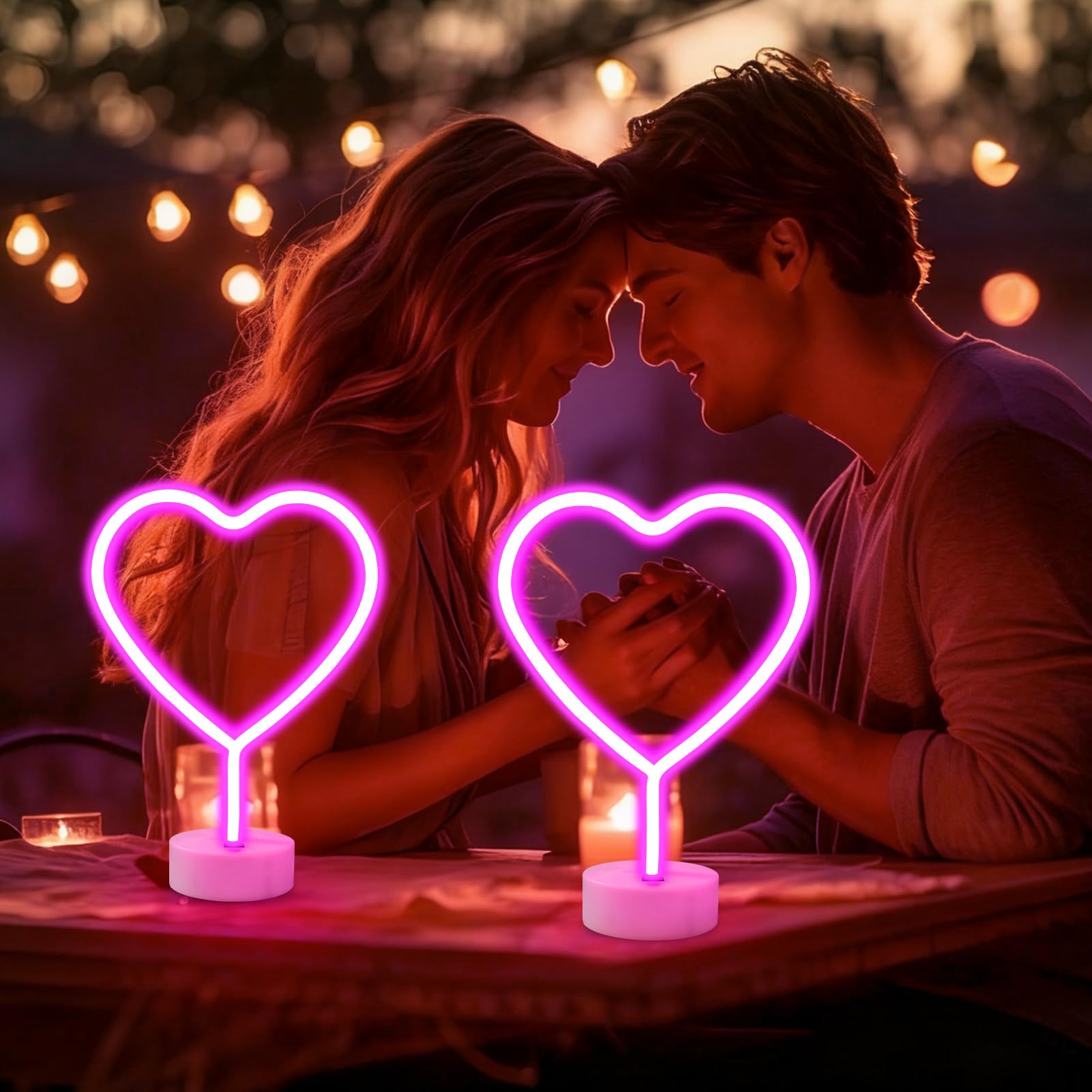 Brightdeck 2 Pack Heart Neon Signs  Led Lights Battery Operated Or Usb Powered Decoration Lamp  Neon Lights Decor For ValentineS Day Gifts  Wedding  Party  Pink Room Decor (Pink Heart)