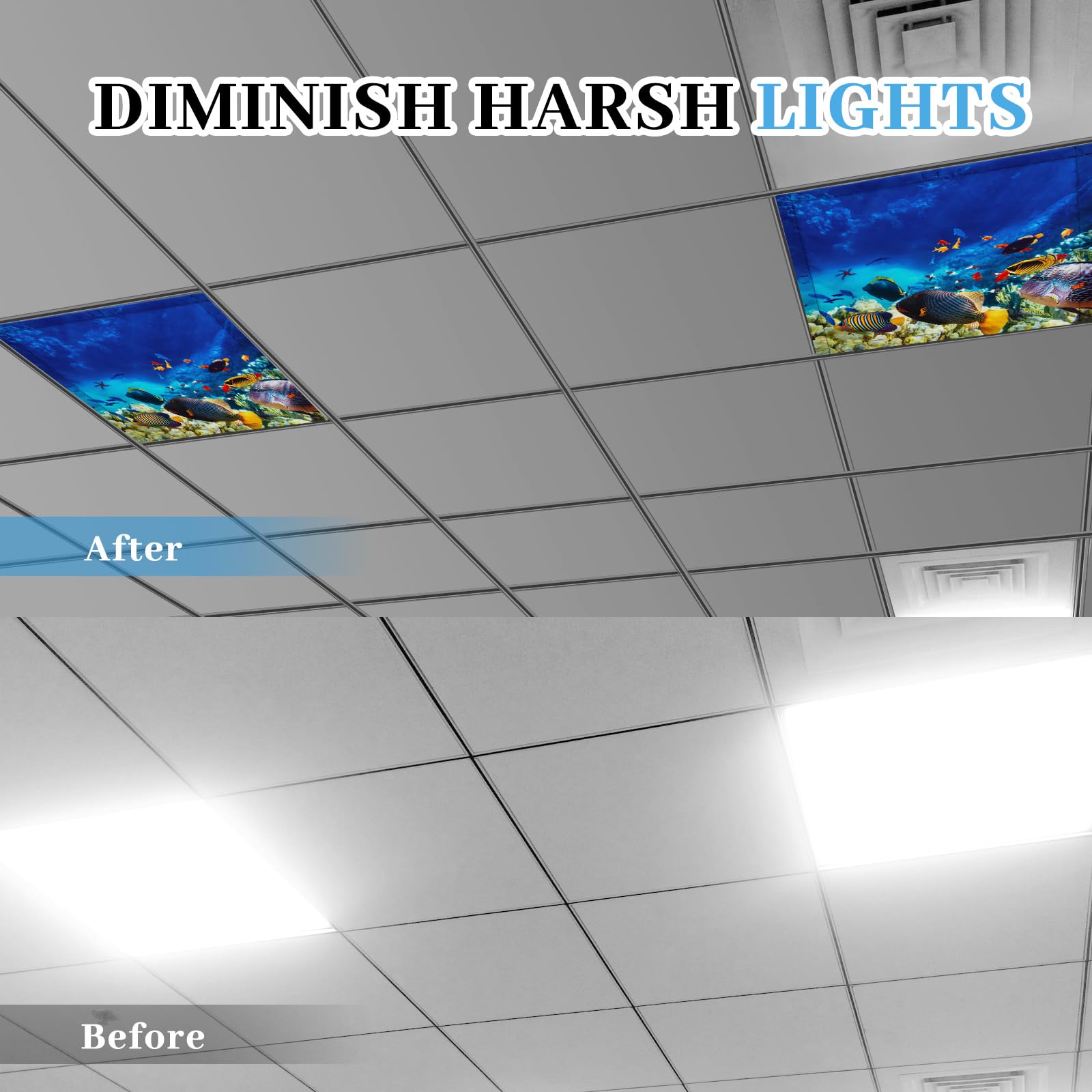VIHOSE Fluorescent Light Covers, 4 Pcs, Magnetic Filters, Reduce Glare, 2x2 Feet, Polyvinyl Chloride, Sea Color, Model FLC-001