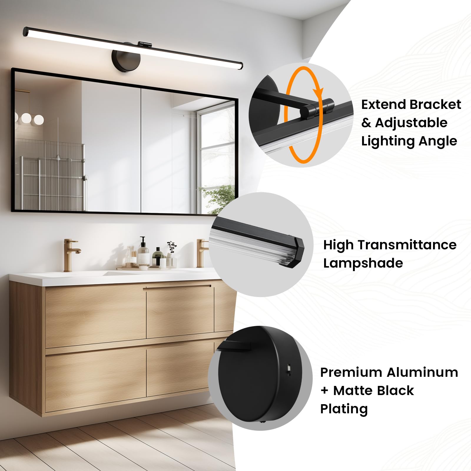 Kaisite Black Vanity Light 39 Inch Modern Bathroom Light Fixture Over Mirror 24W Dimmable 5Cct Led Vanity Light For Bathroom Res