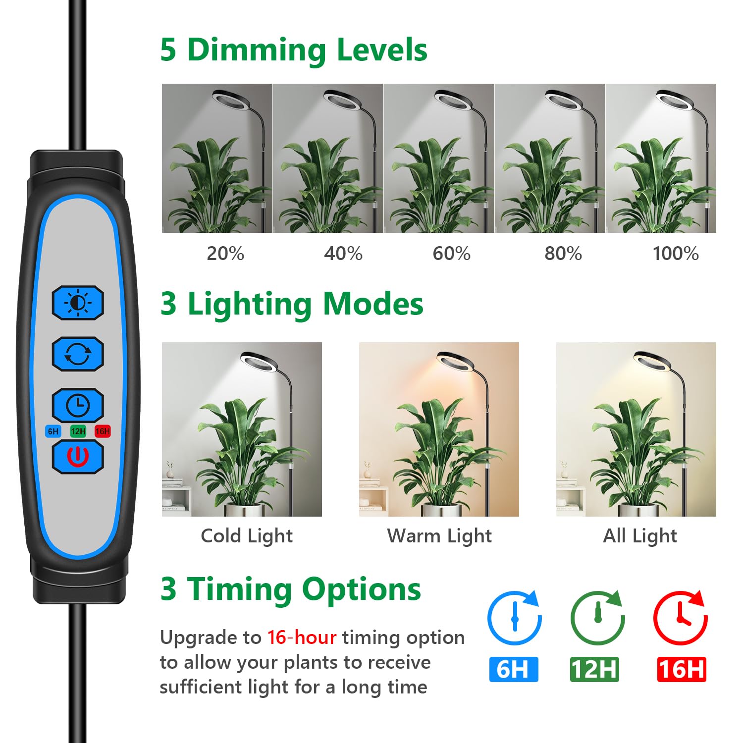 Aumtrly Grow Lights for Indoor Plants, Full Spectrum Floor Standing Plant Lights with 68 Stand for Growing Large Tall Plants, Bl
