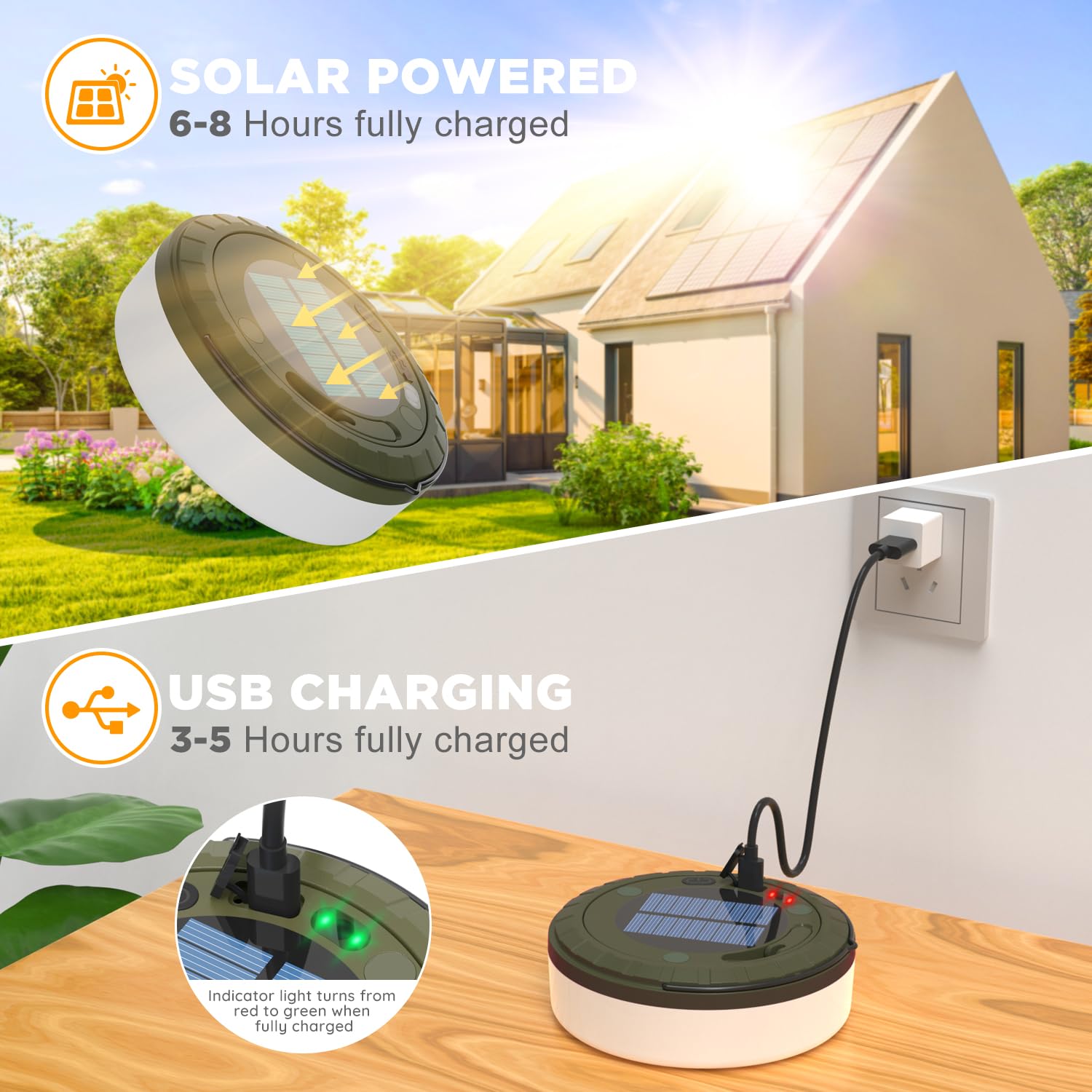 Siloon Solar Camping String Lights Outdoor, 2 In 1 Rechargeable With 8 Modes, 32.8Ft Waterproof Portable, Solar Powered And Usb