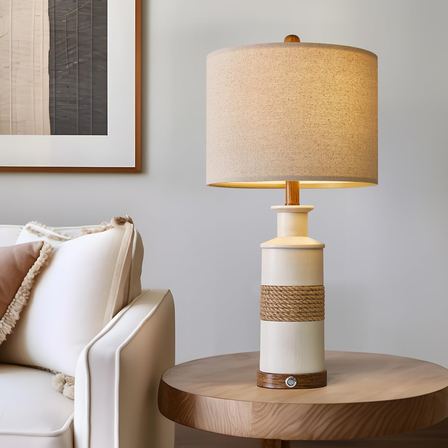 BOBOMOMO Boho Table Lamp Set of 2, 24.5" USB A+C Dimmable Touch Control, Includes Two Bulbs, 2 Pack Touch Switch