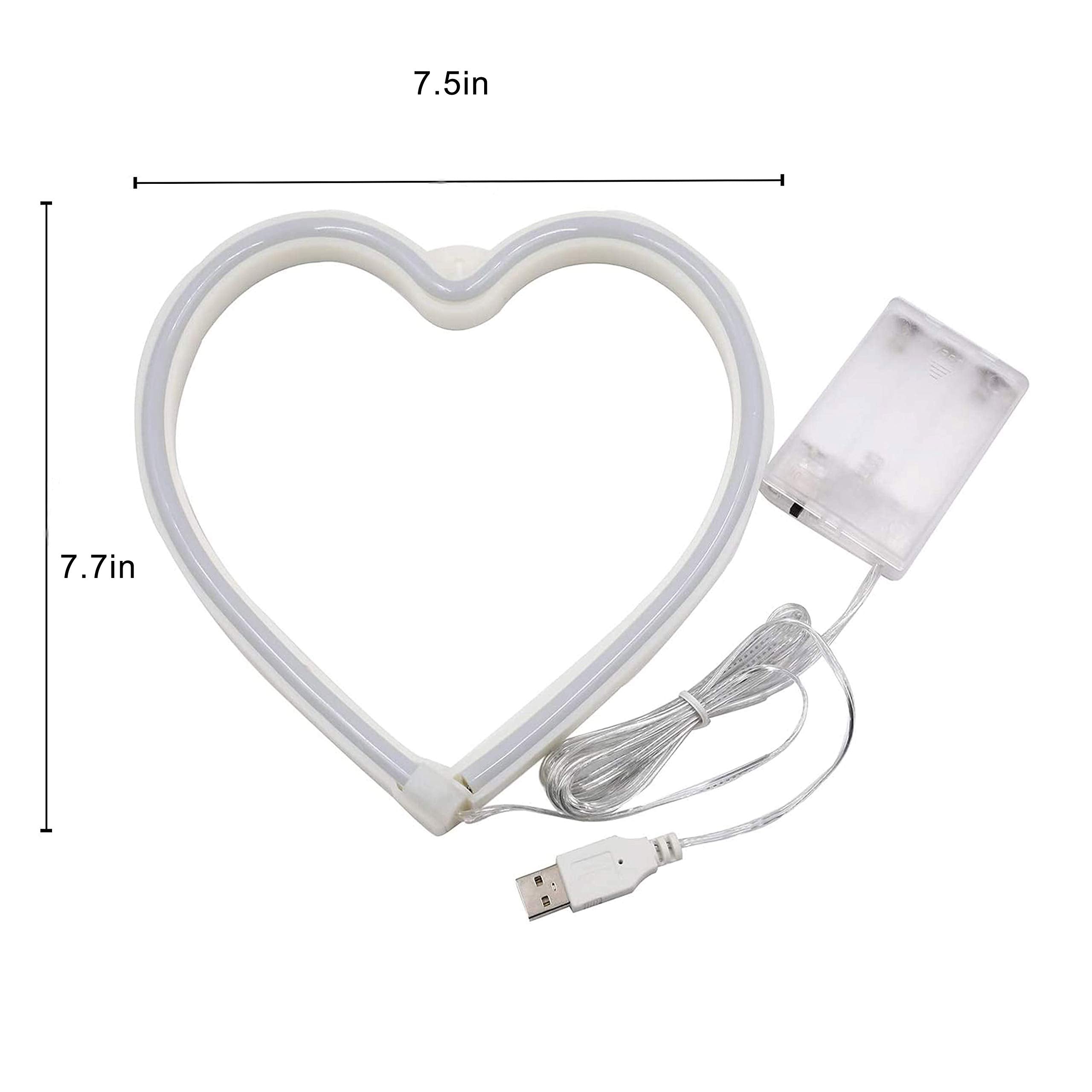 NiniTe LIGHTS Heart LED Neon Light, USB/Battery Powered Pink Love Shaped Neon Sign Lamp, Decorative Night Light Wall Decor for B