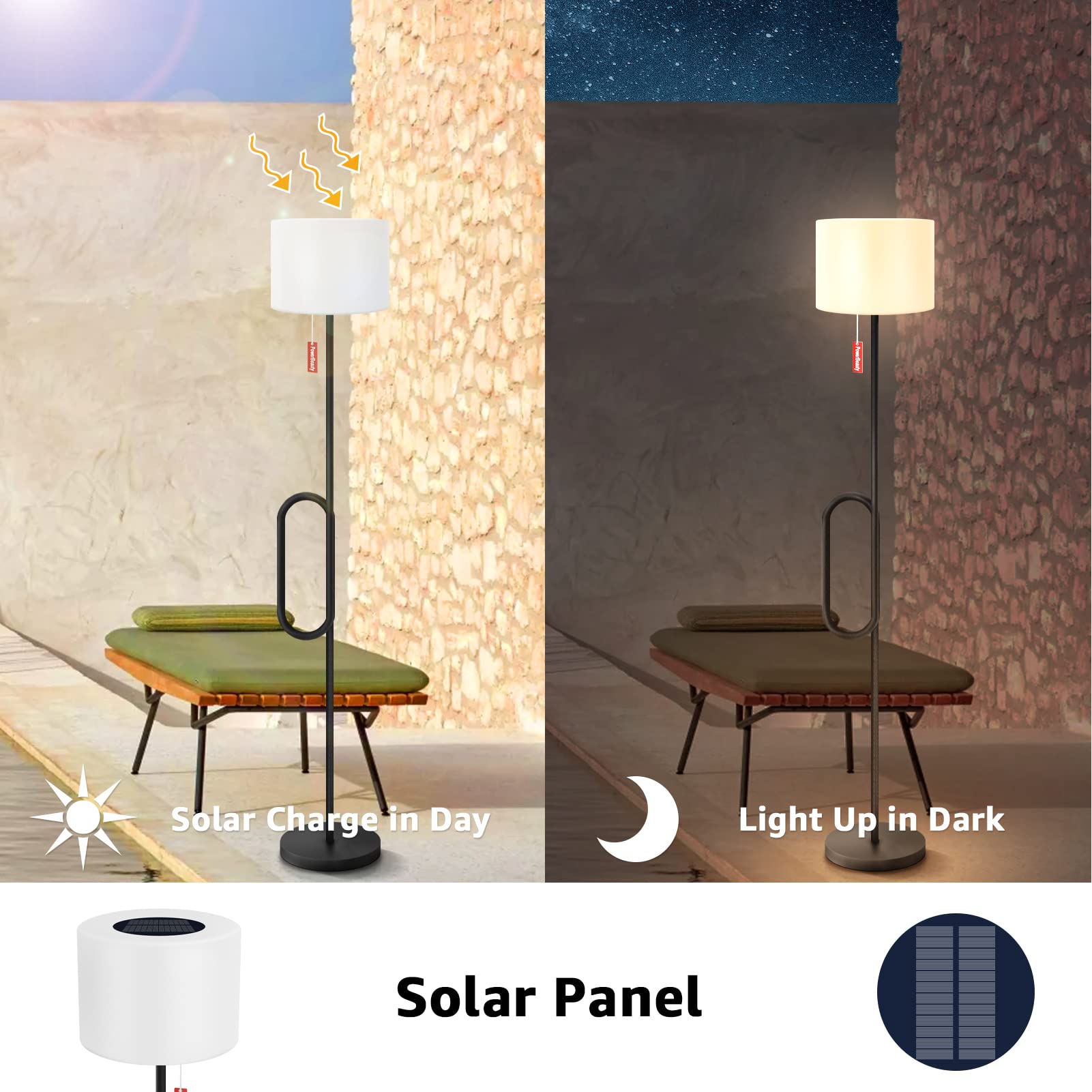 NiceBuy Solar Outdoor Floor Lamp for Patio Waterproof Solar Power Outdoor Lamps Cordless Battery Operated USB Rechargeable,RGB C