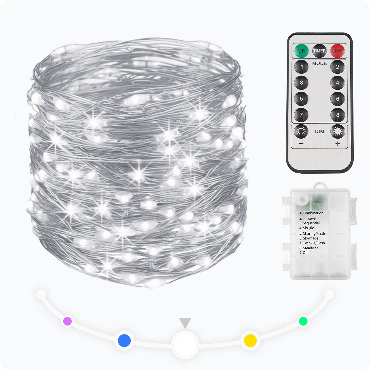 suddus 33ft 100 LED Outdoor String Lights, White Fairy Lights Battery Operated with Remote, Led Twinkle Lights for Bedroom, Back