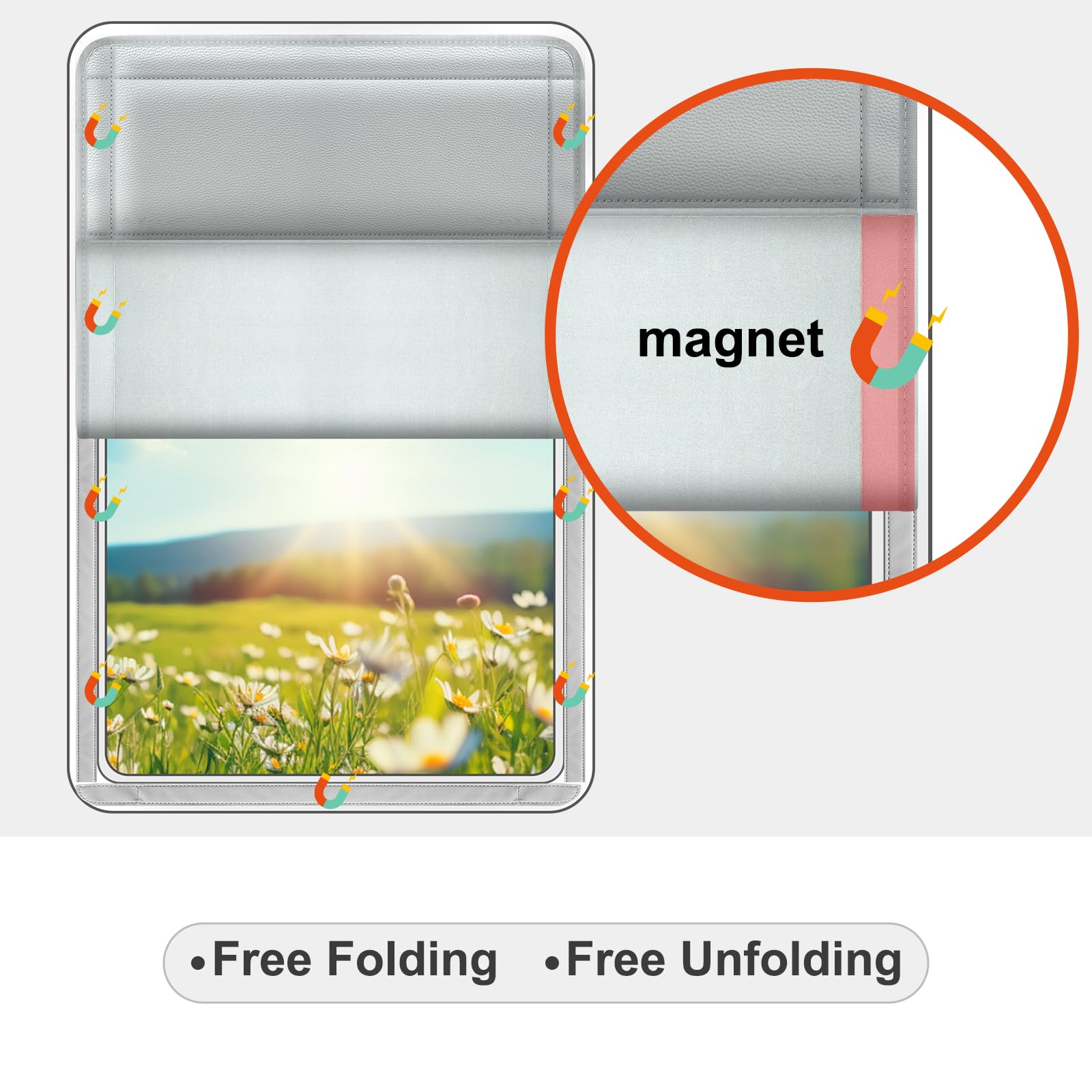 Veharvim RV Door Window Shade Cover - Magnetic Blackout with UV Protection, Light Gray, 25x16, Waterproof, Foldable, Reflective Silver