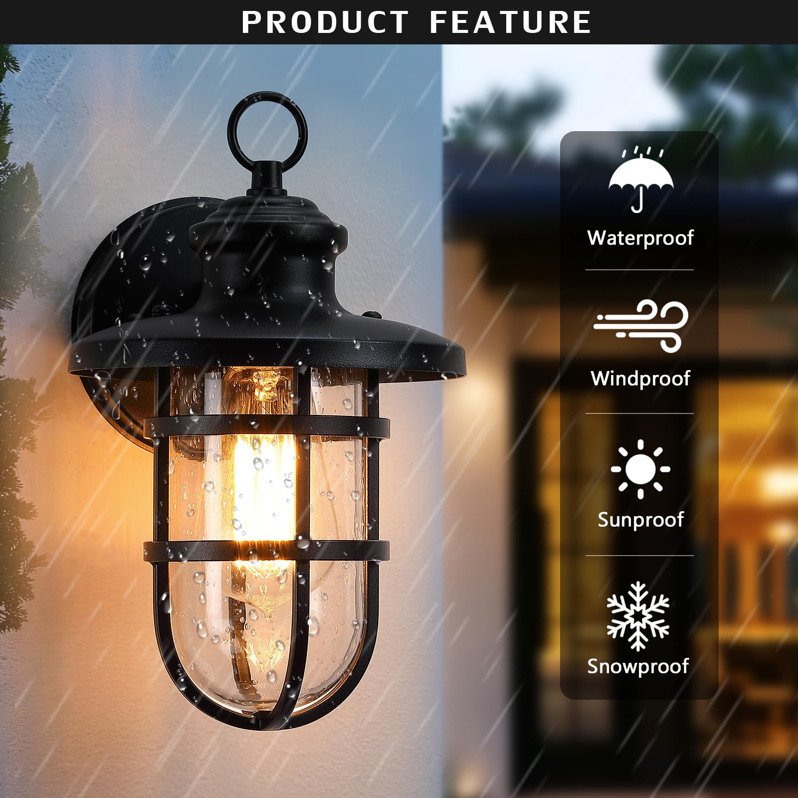 Yklitg 2 Pack Porch Light Outdoor Wall Mount, Outside Wall Sconce Lighting Fixture With Seeded Glass, Sand Black Waterproof Exte