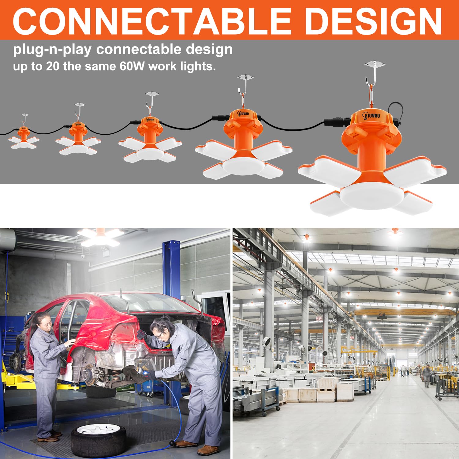 60W Led Temporary Work Light,9000Lm 5000K Super Bright Construction Lights 4 Adjustable Light Panels,Led Work Light Ip67 Dust Wa