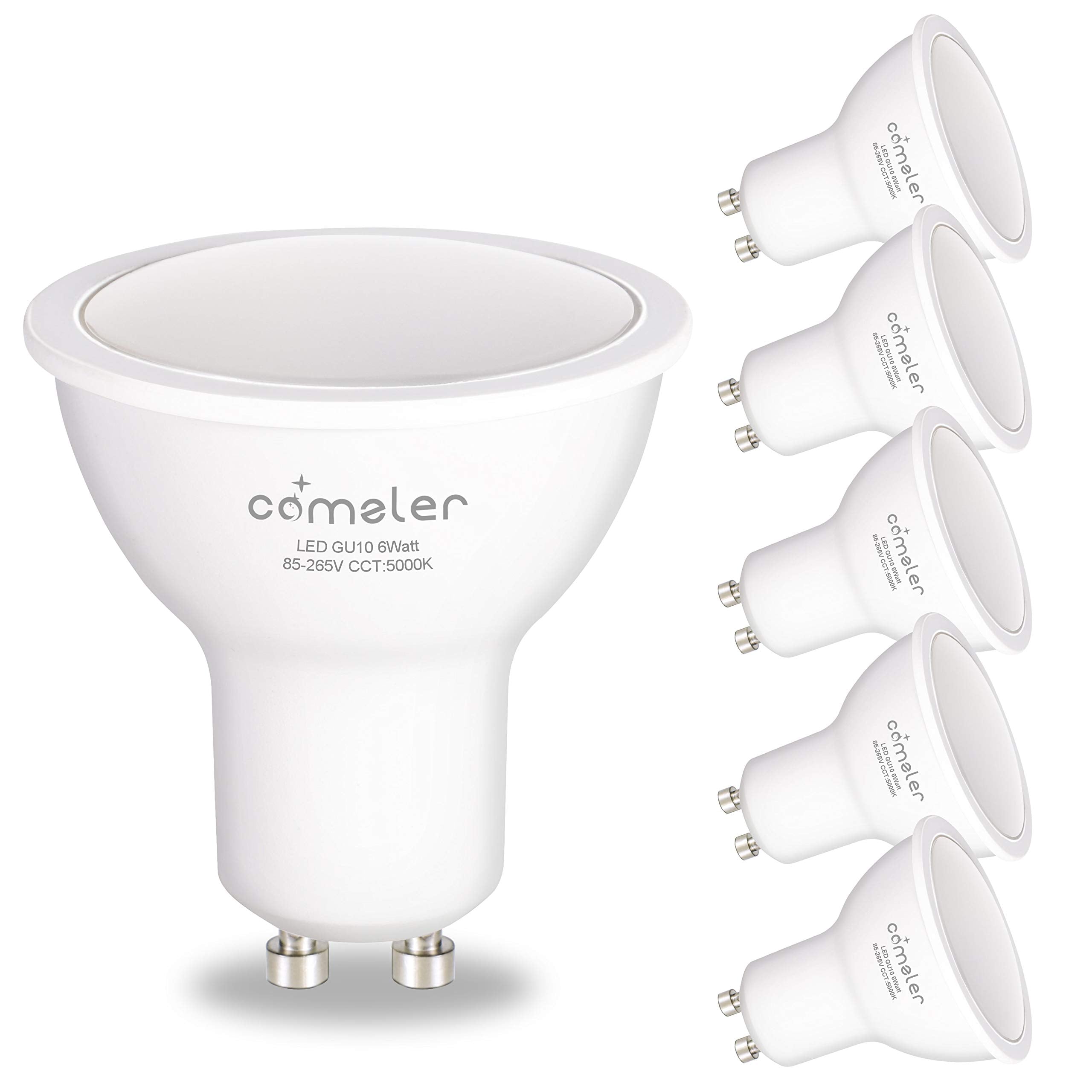 Comzler Gu10 Led Bulbs, 6W (50W Equivalent), Gu10 Base Halogen Replacement Bulb, 5000K Daylight, 120, 120V,550Lm, Not-Dimmable, 